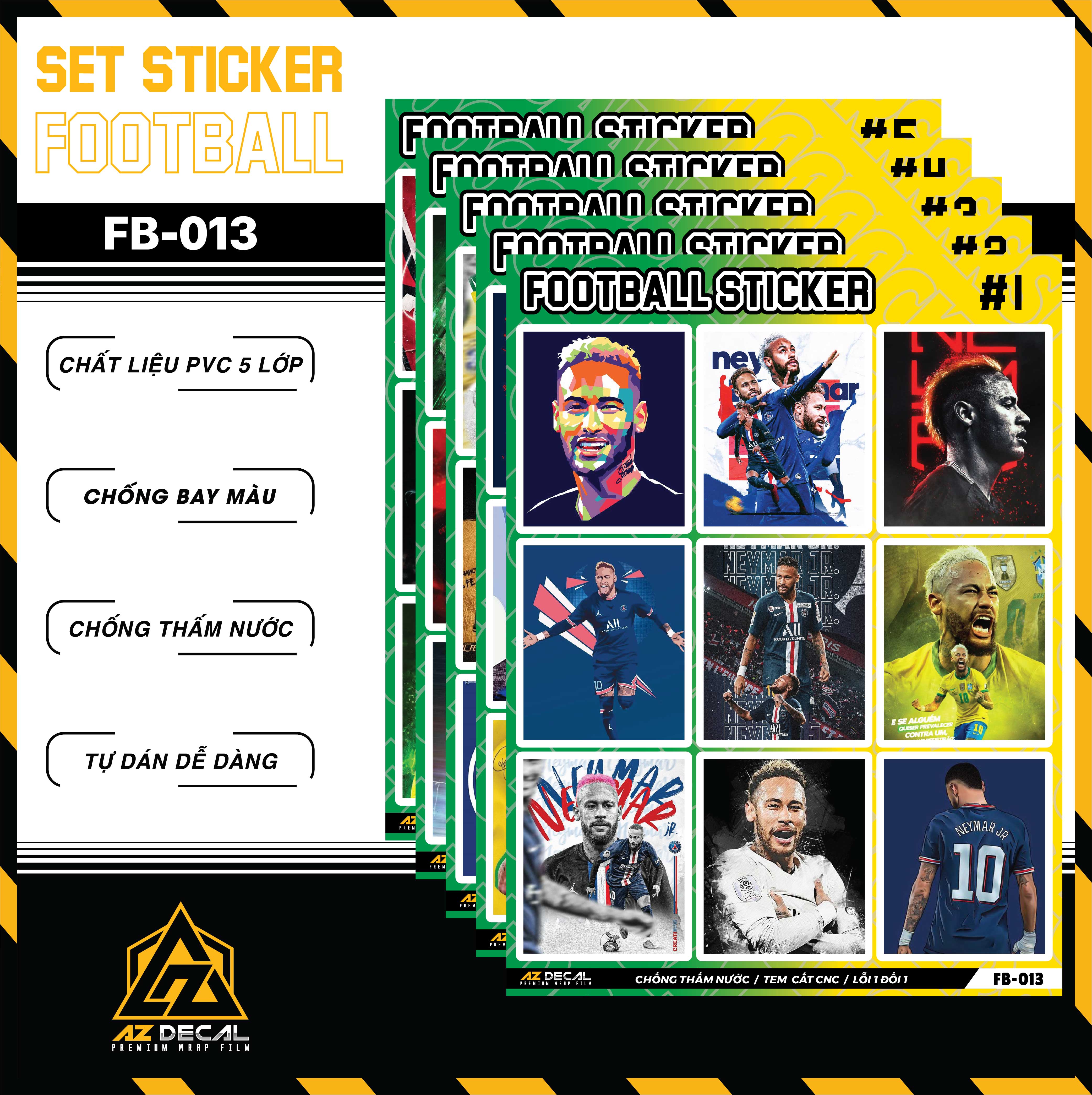 Sticker Dán Ô Tô, Xe Máy, Xe Điện, Xe Đạp, Mũ Bảo Hiểm | Football FB-013 NEYMA