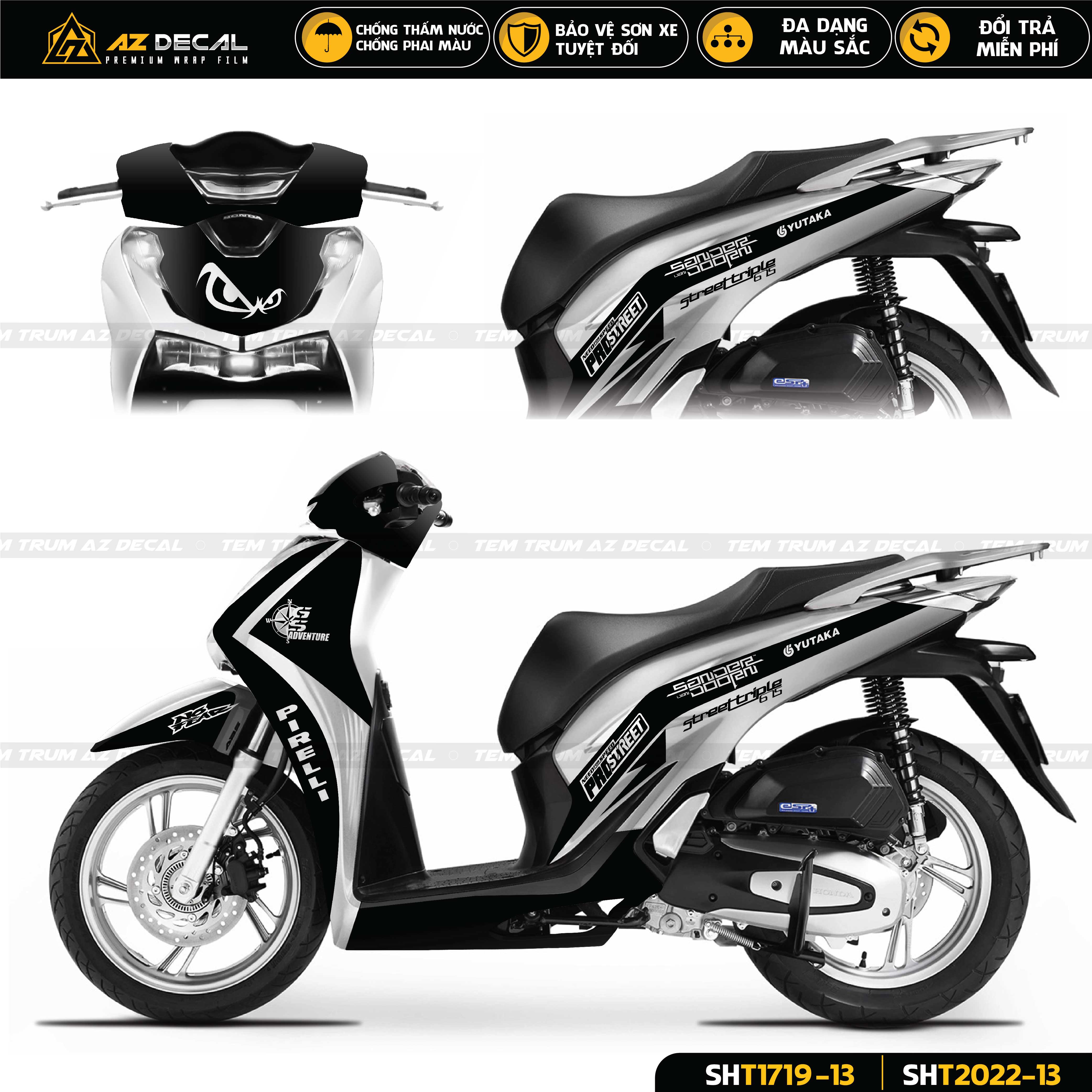 Dán decal xe SH 2017 - 2019 và SH 2020 - 2023 đen trắng