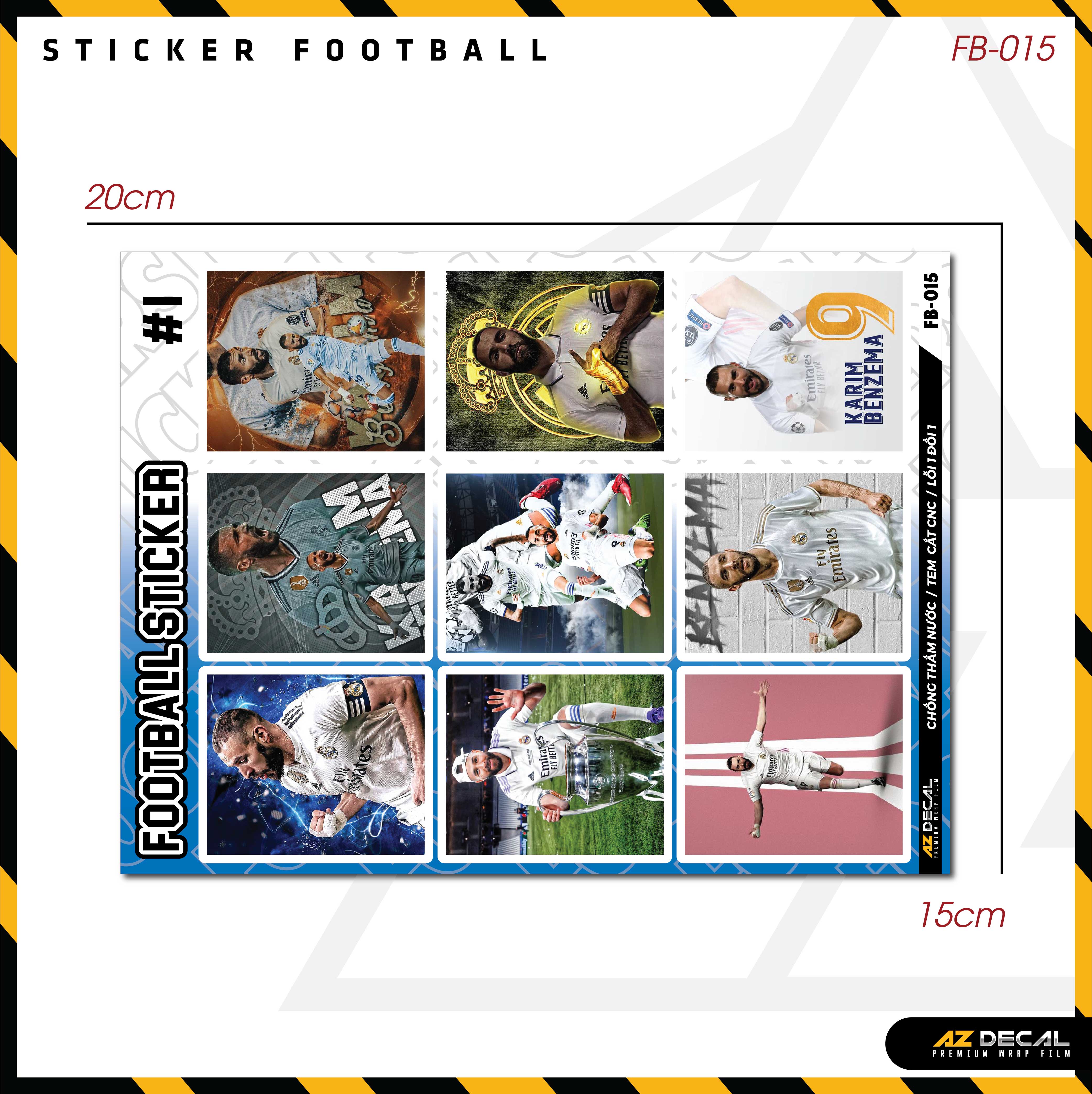 Sticker Dán Ô Tô, Xe Máy, Xe Điện, Xe Đạp, Mũ Bảo Hiểm | Football FB-015 BENZEMA