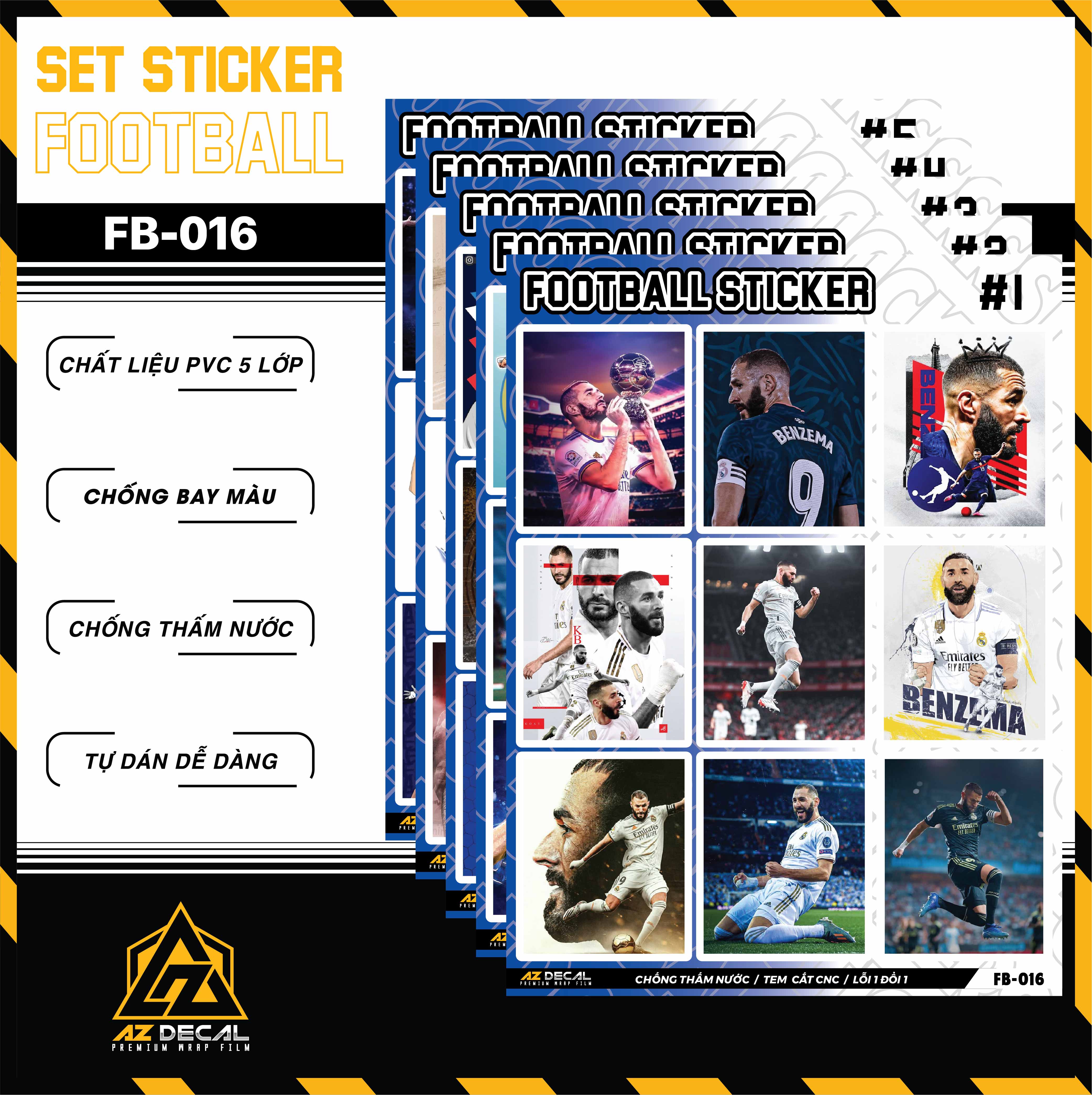 Sticker Dán Ô Tô, Xe Máy, Xe Điện, Xe Đạp, Mũ Bảo Hiểm | Football FB-016 BENZEMA