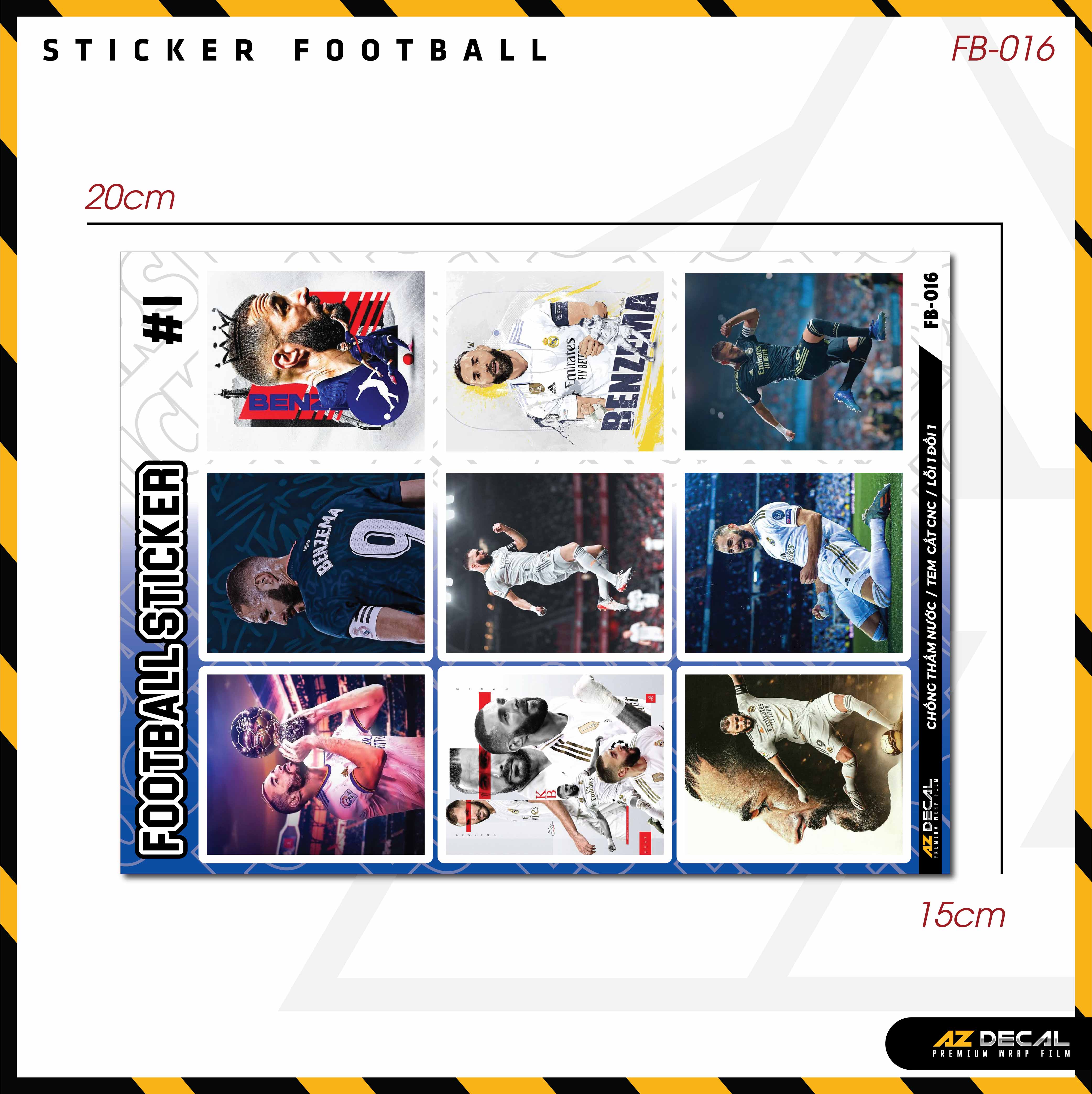 Sticker Dán Ô Tô, Xe Máy, Xe Điện, Xe Đạp, Mũ Bảo Hiểm | Football FB-016 BENZEMA