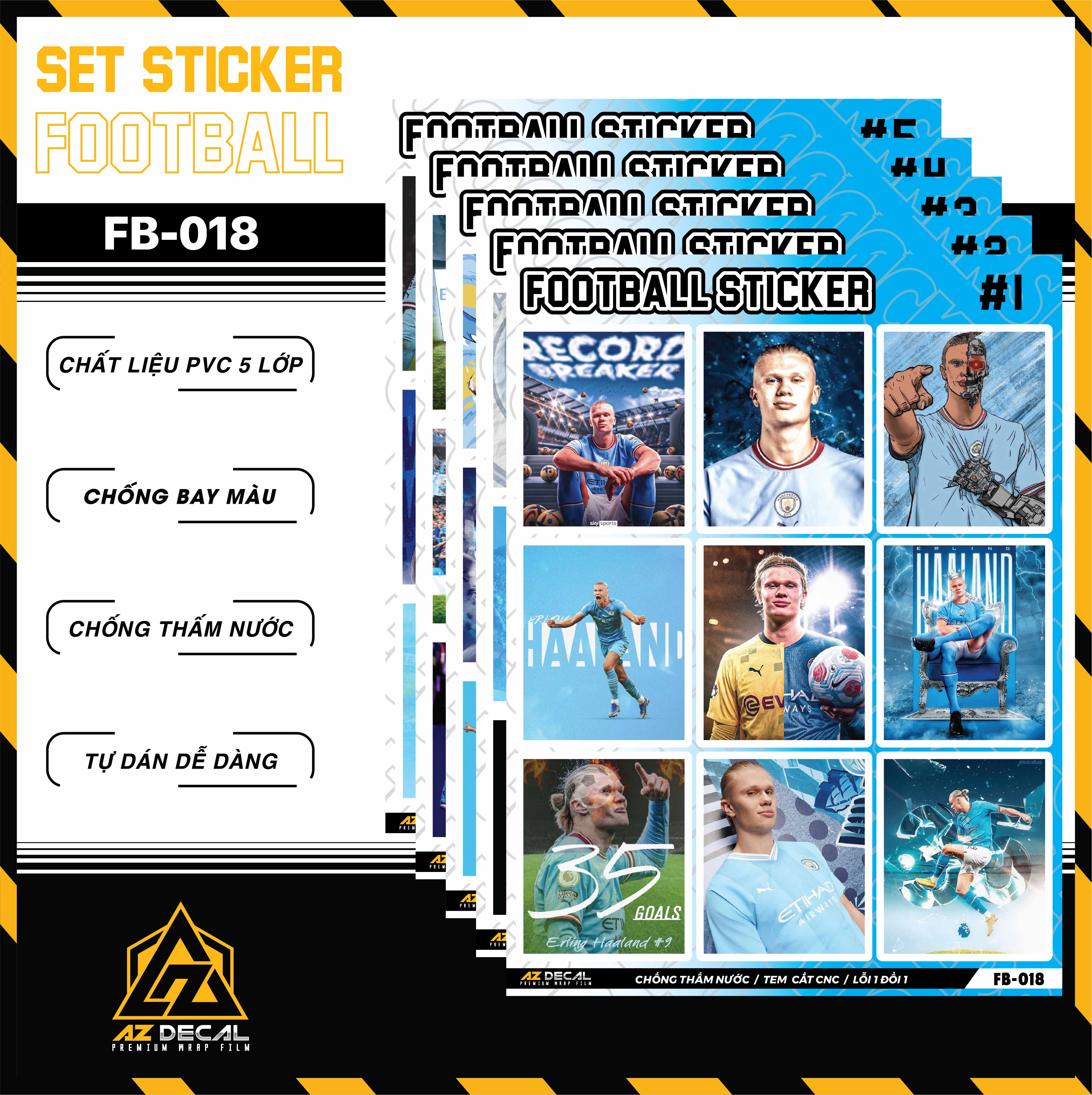 Sticker Dán Ô Tô, Xe Máy, Xe Điện, Xe Đạp, Mũ Bảo Hiểm | Football FB-018 HAALAND