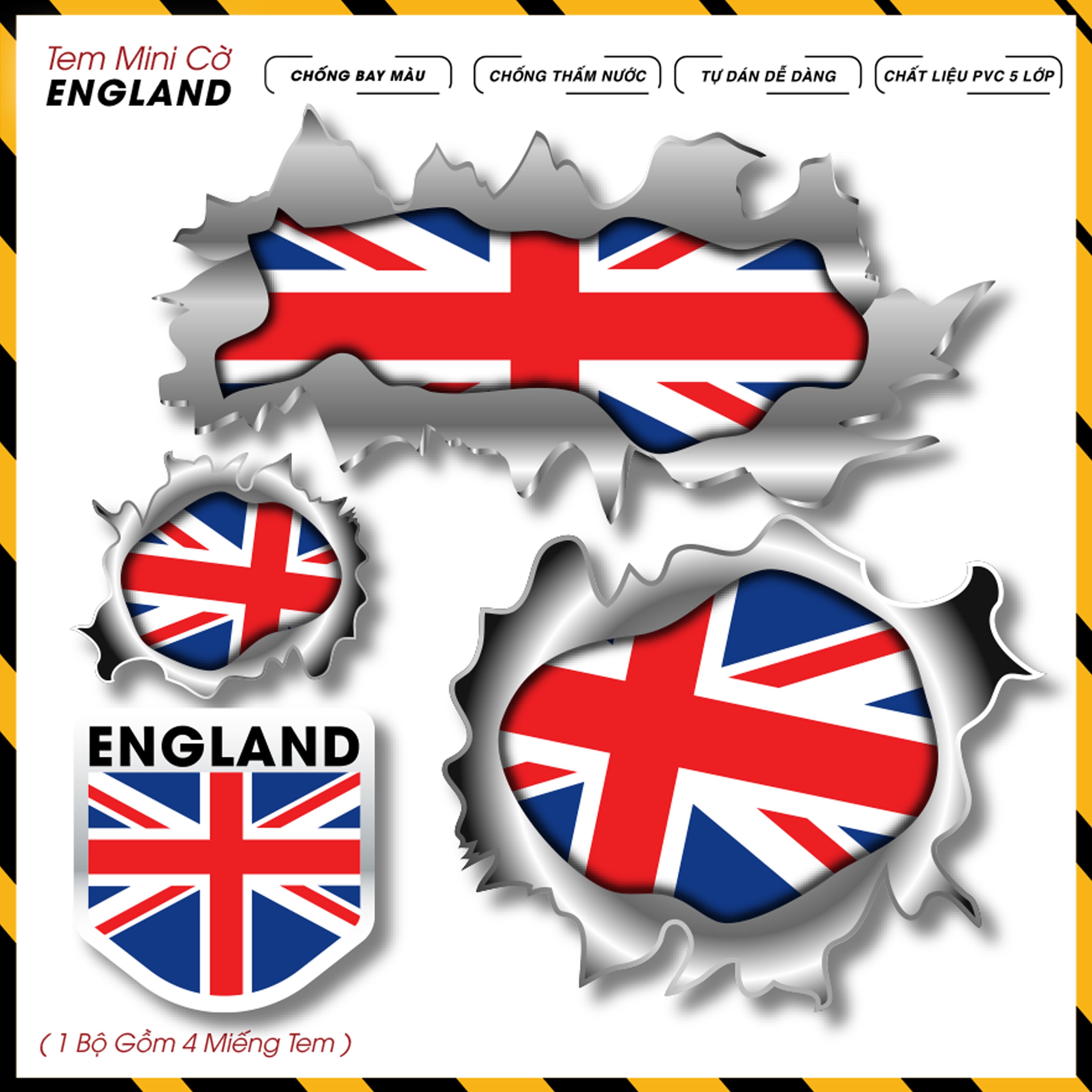 Sticker Dán Xe Máy, Xe Điện, Xe Đạp, Mũ Bảo Hiểm | Tem Mini Cờ Quốc Gia - England