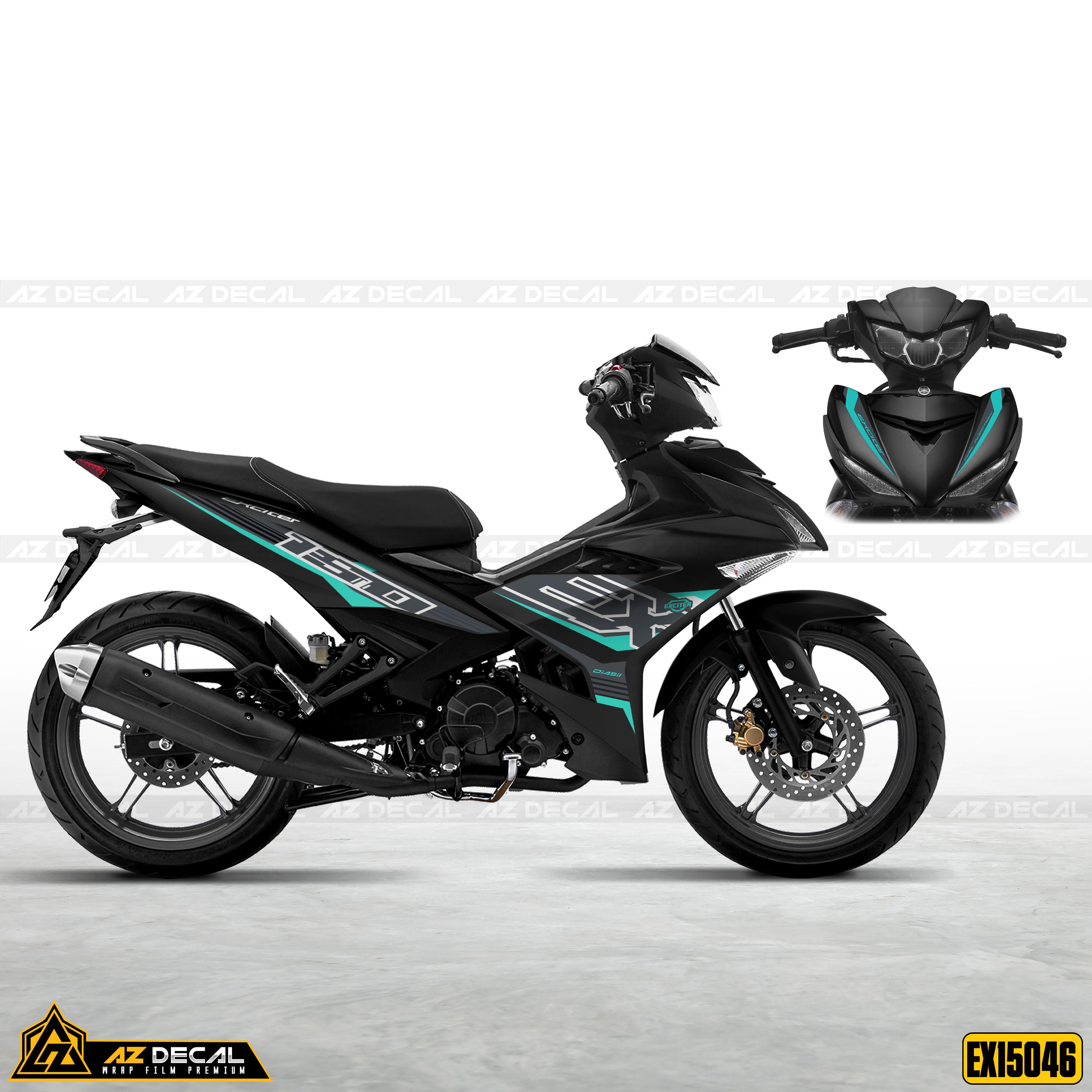 Tem xe Exciter 150 màu xanh xám dán xe đen