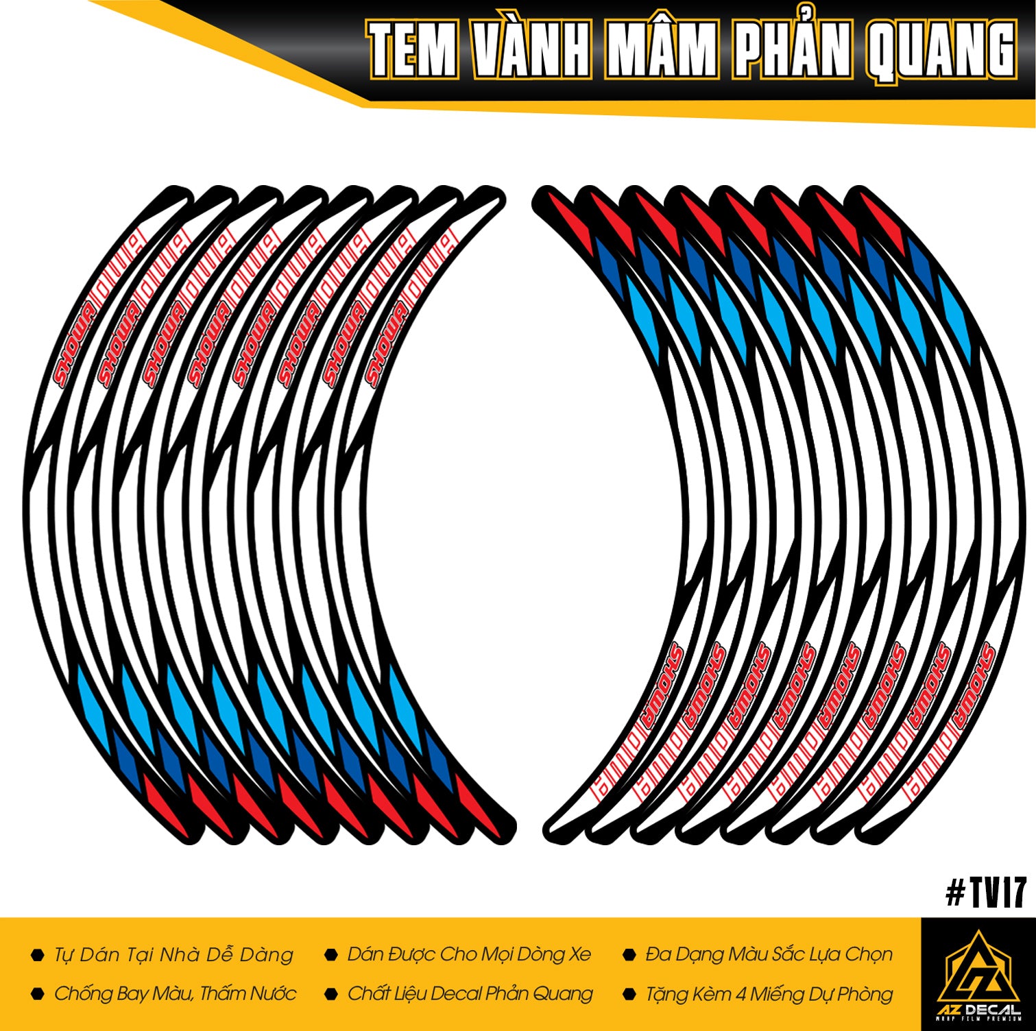 Tem dán vành mẫu Showa phản quang 3M