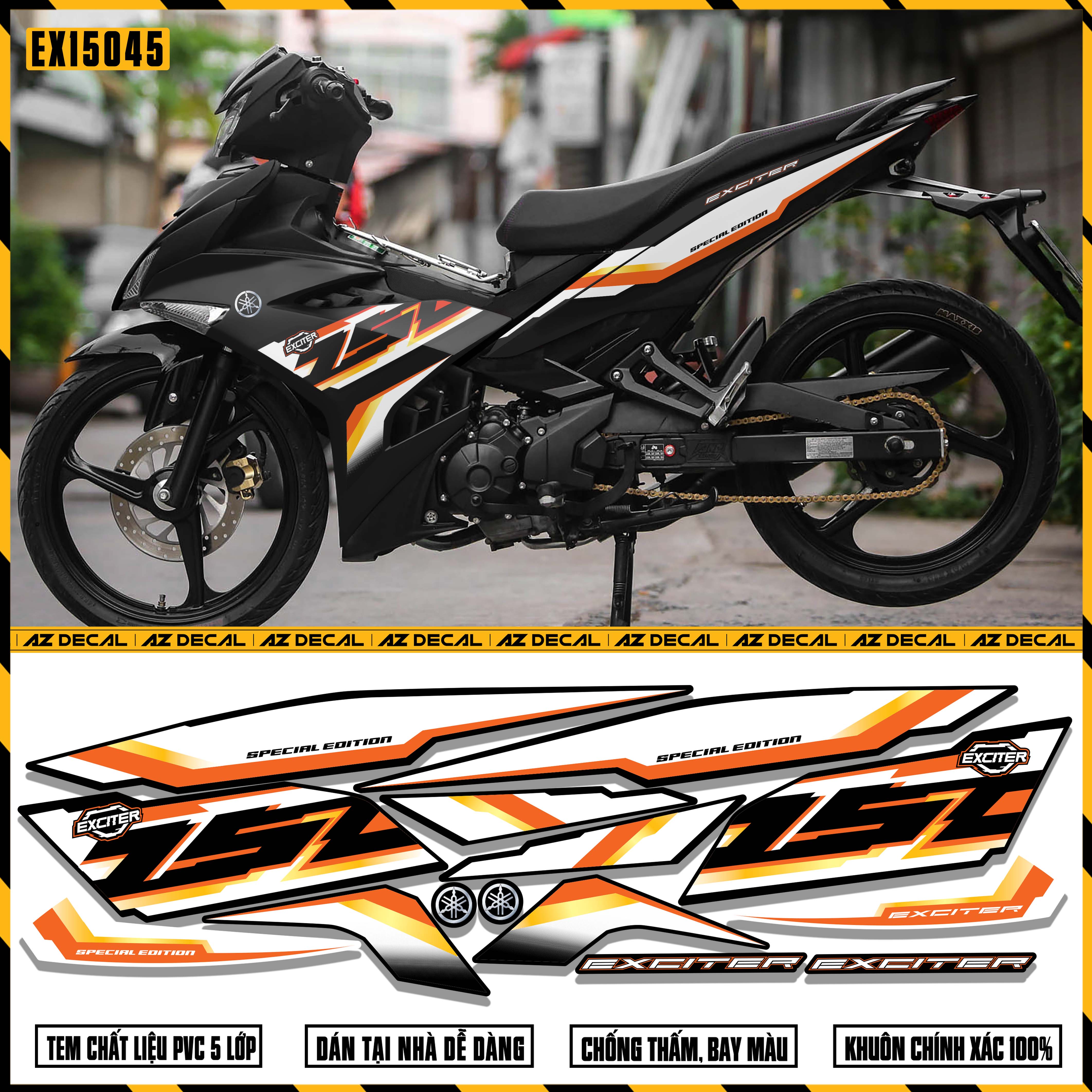 Mẫu decal dán xe Exciter 150 cam trắng đen