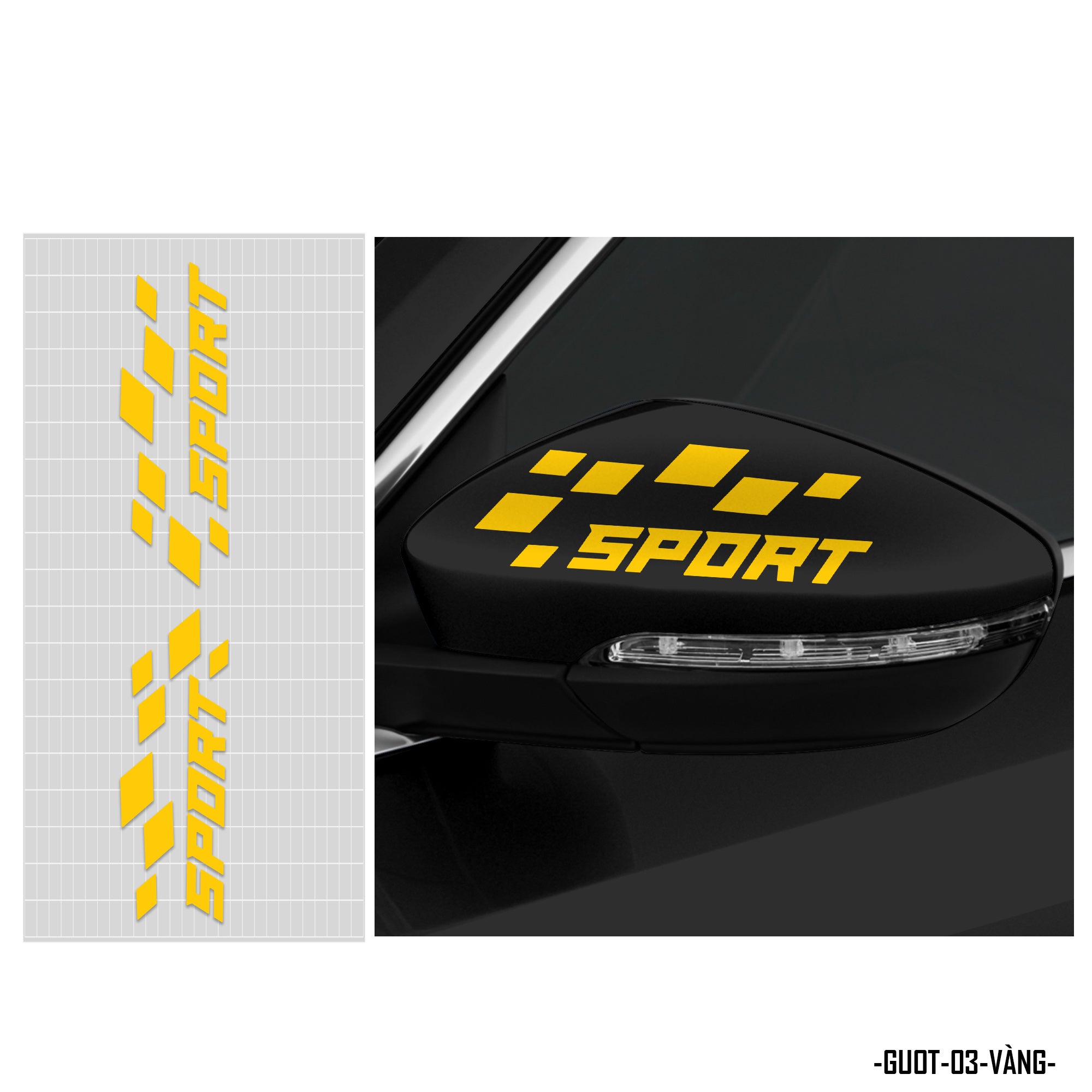 Đề can dán gương chiếu hậu phản quang màu vàng dán xe đen