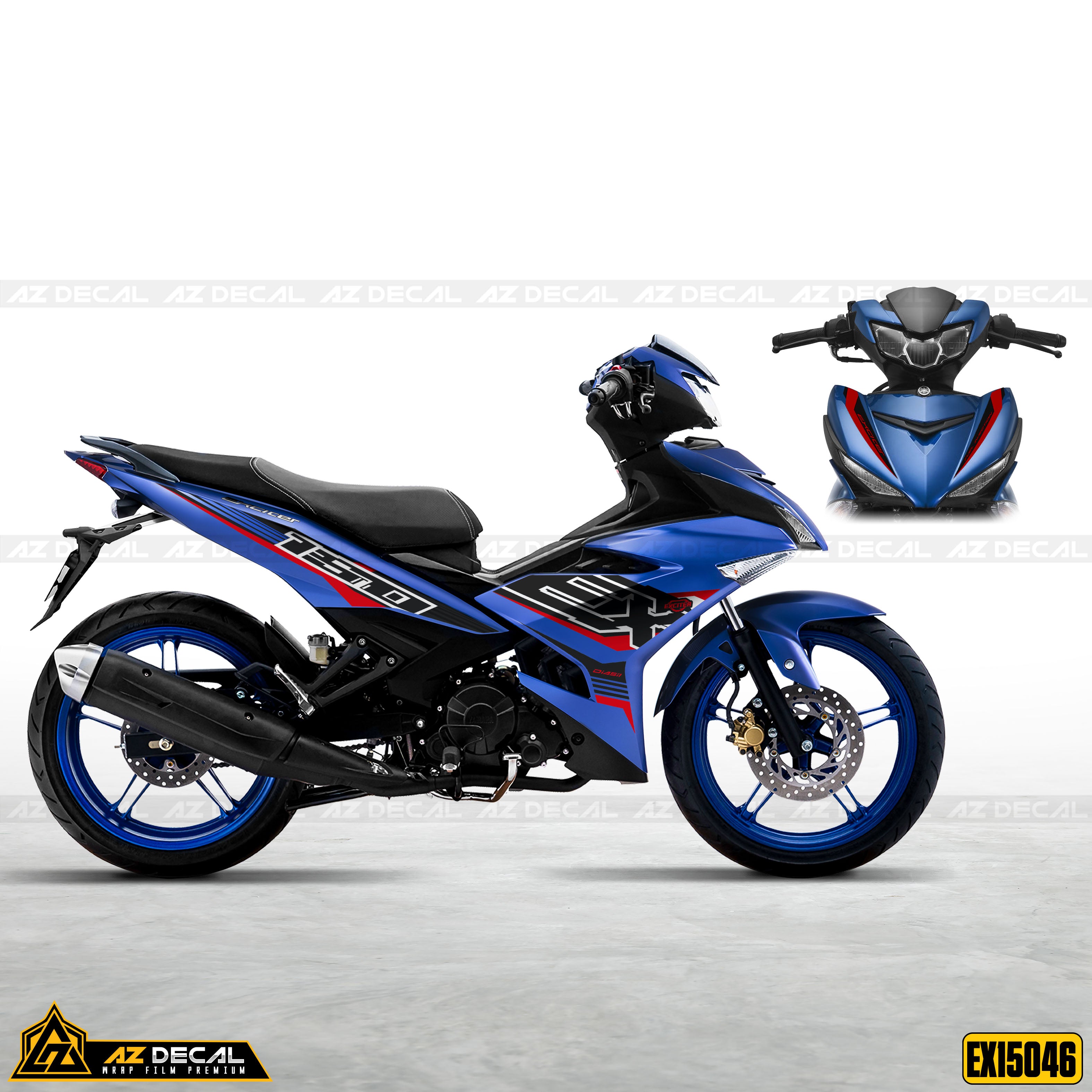 Mẫu decal dán xe Exciter 150 xanh GP màu đỏ đen xanh