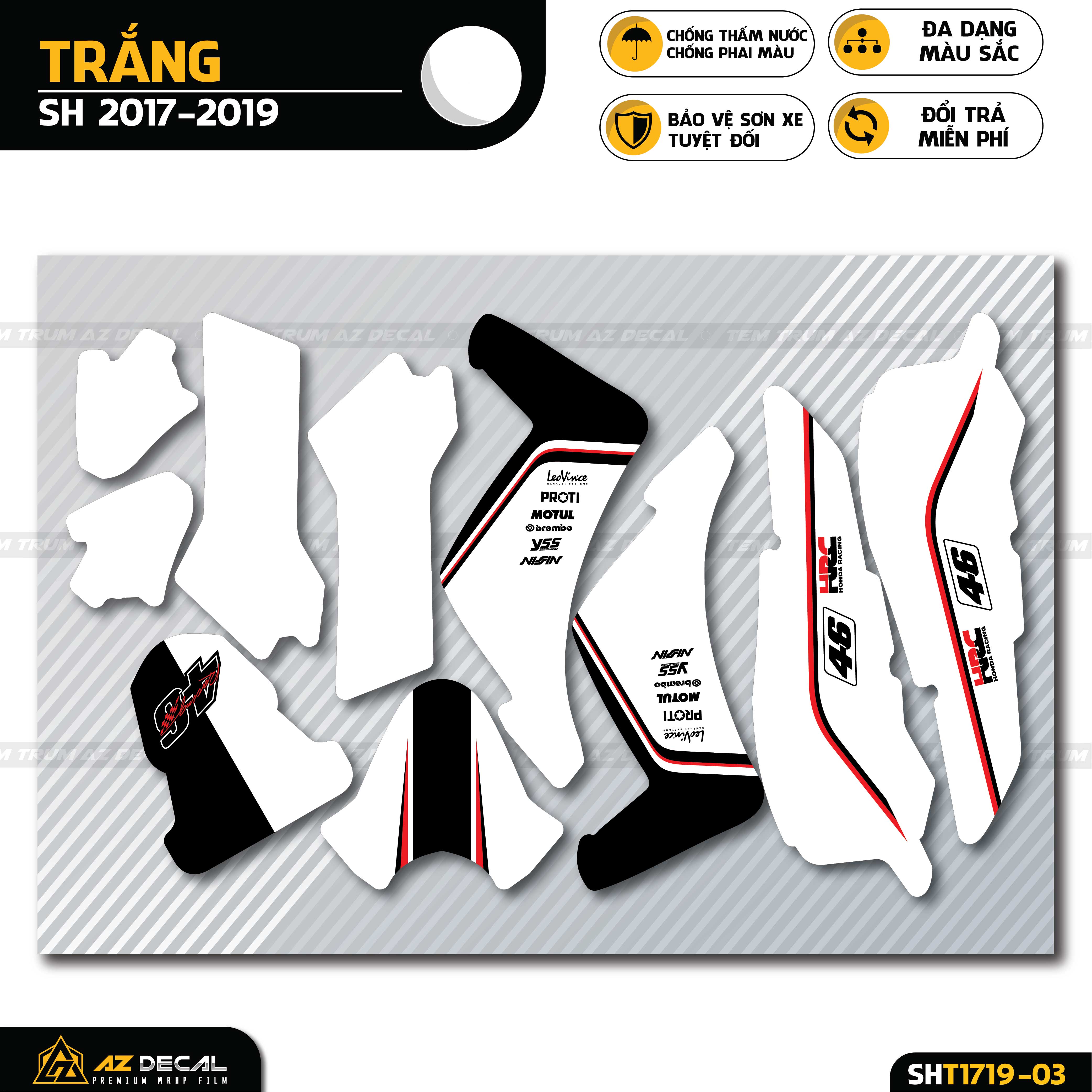 Tem trùm SH cao cấp màu trắng mẫu Honda Racing