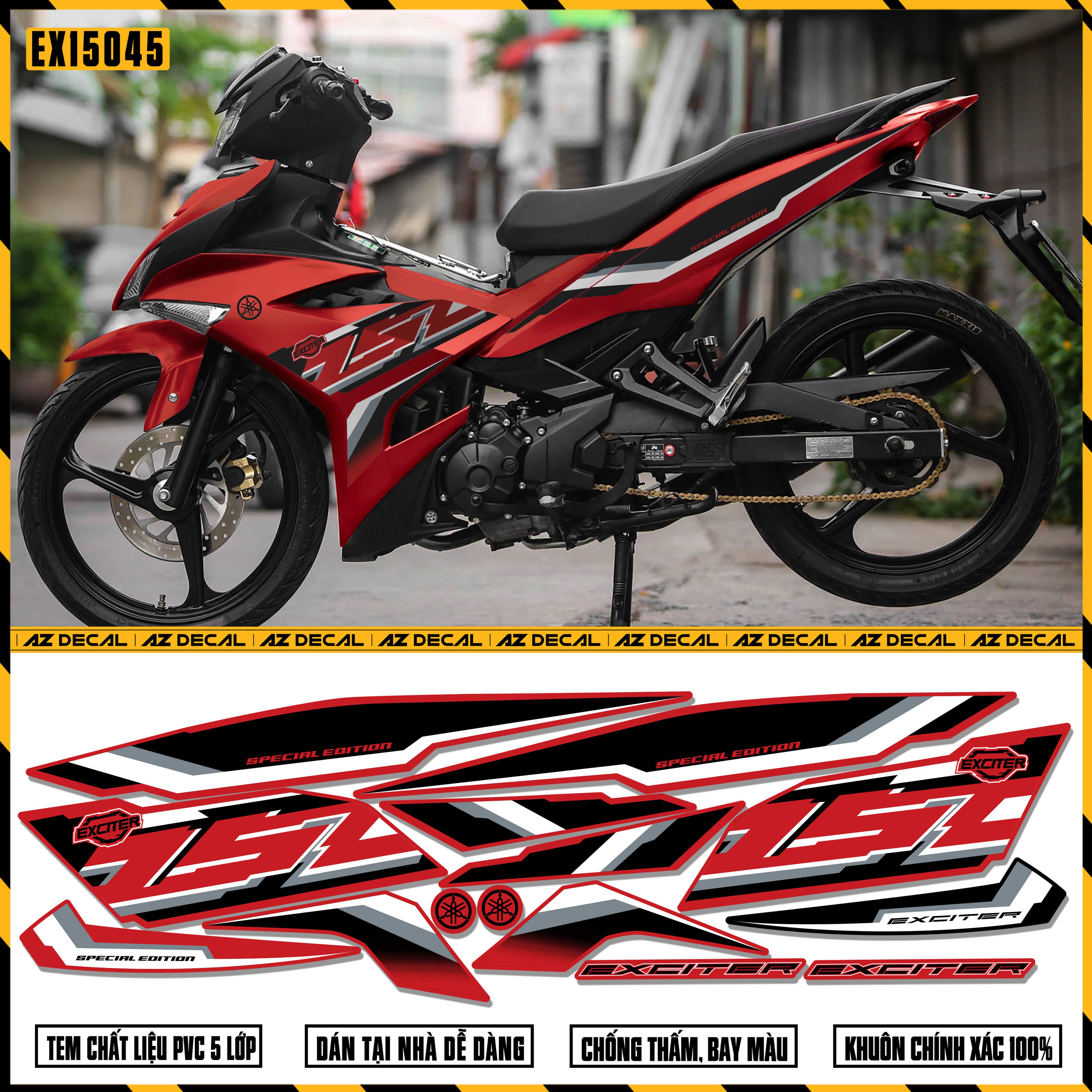 Mẫu tem xe Exciter 150 màu đỏ đen