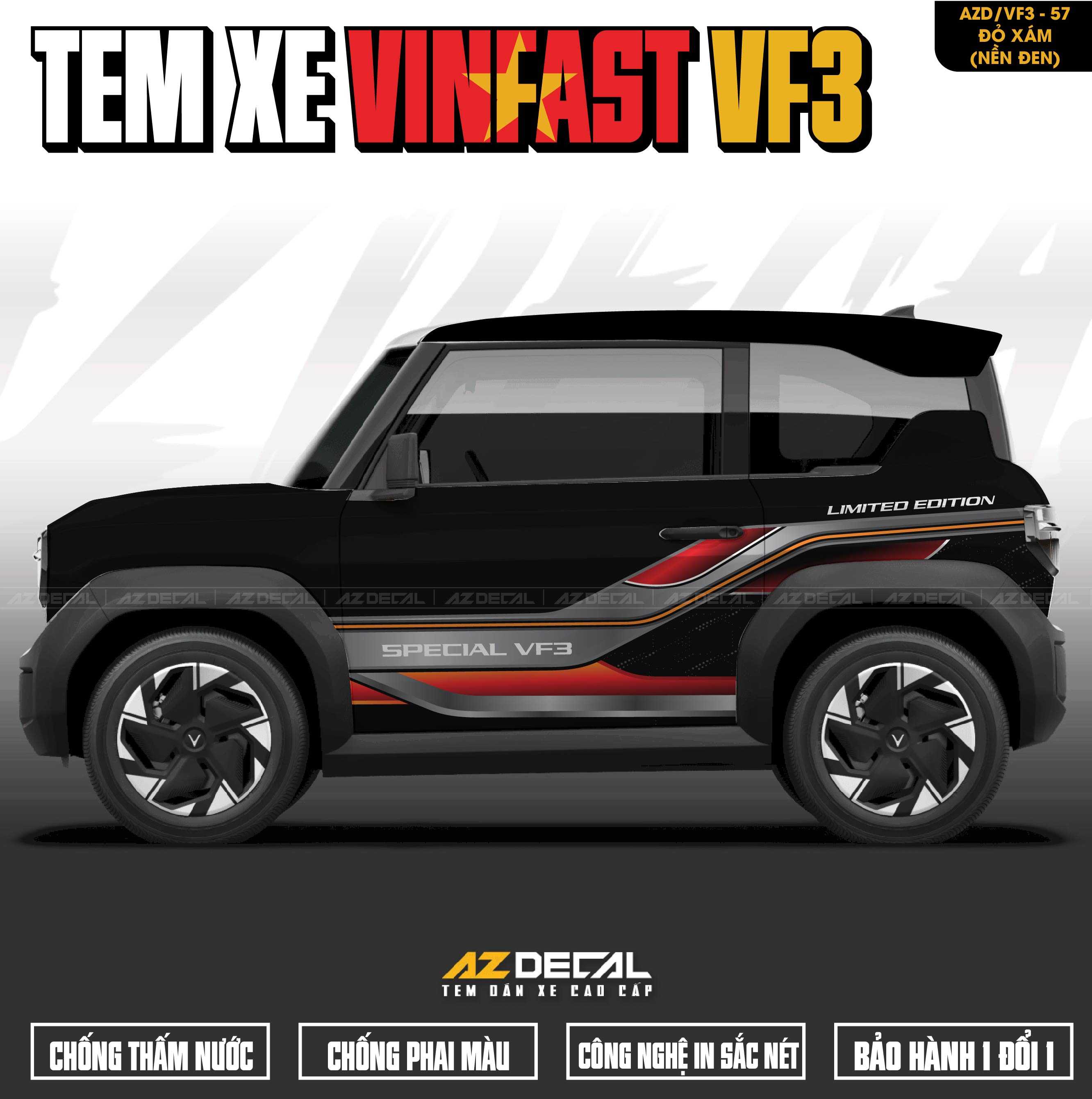 Tem Xe Vinfast VF3 Mẫu VF3-57 Spiceal - Thiết Kế Theo Yêu Cầu