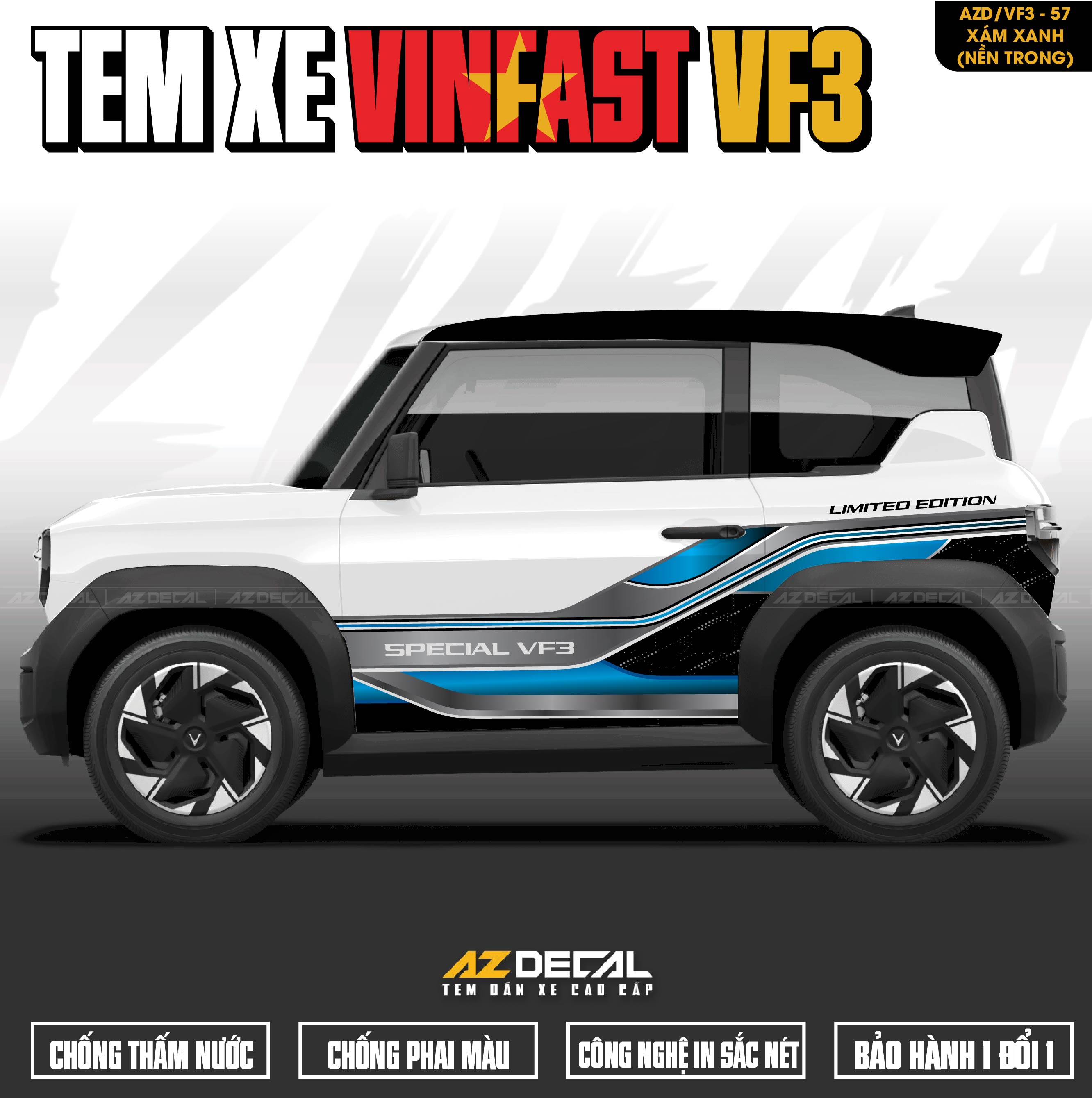 Tem Xe Vinfast VF3 Mẫu VF3-57 Spiceal - Thiết Kế Theo Yêu Cầu