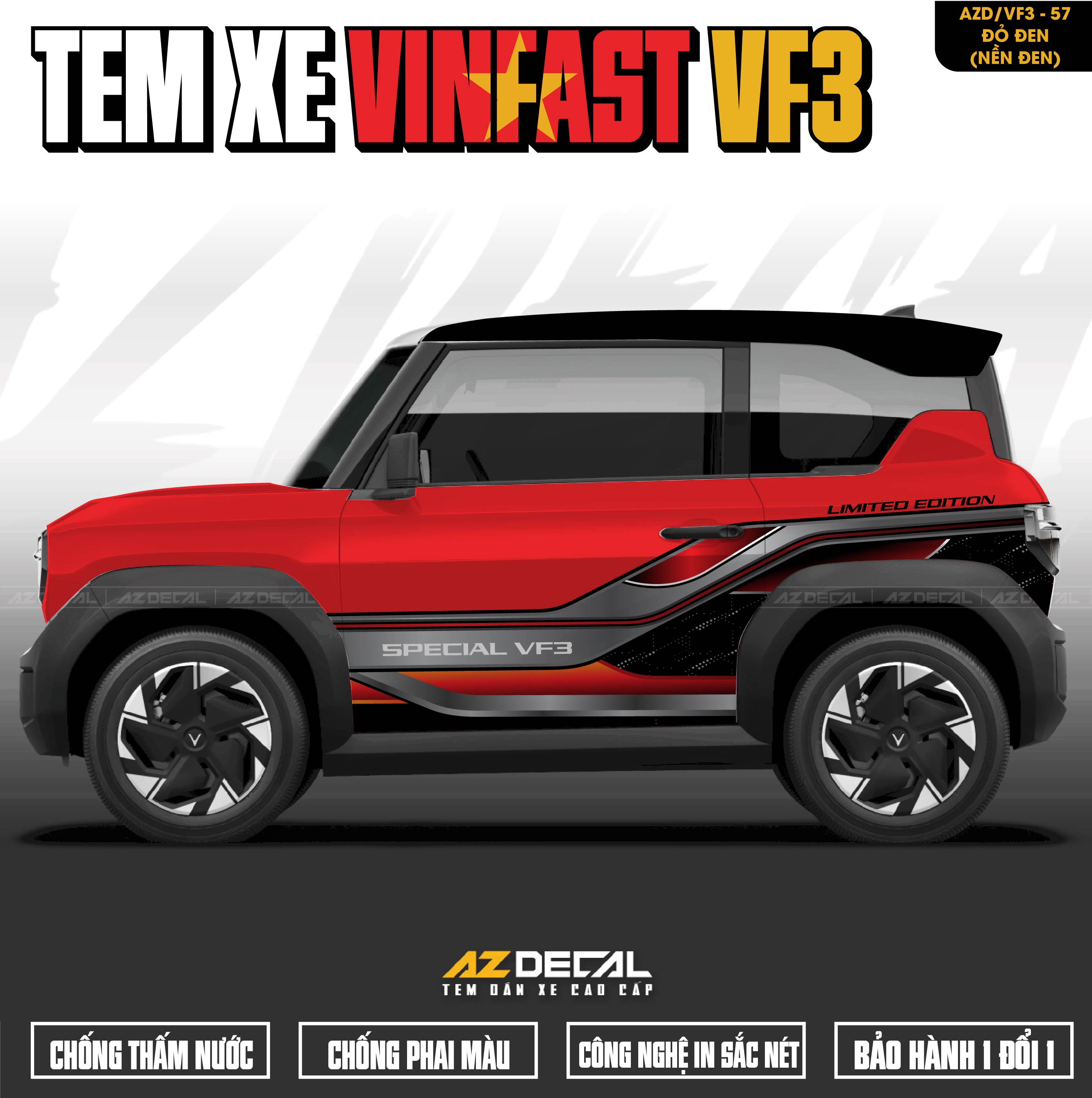 Tem Xe Vinfast VF3 Mẫu VF3-57 Spiceal - Thiết Kế Theo Yêu Cầu