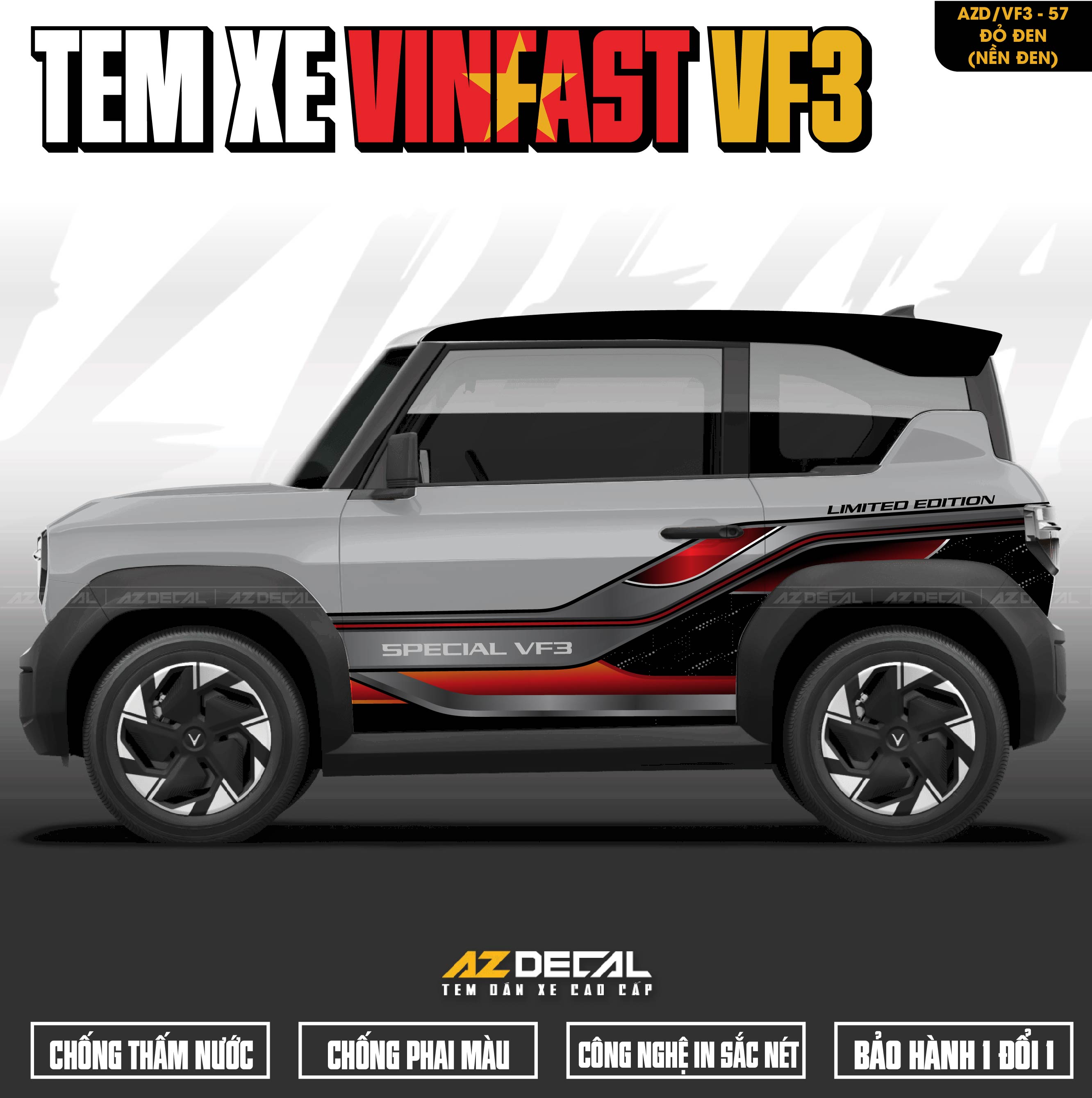 Tem Xe Vinfast VF3 Mẫu VF3-57 Spiceal - Thiết Kế Theo Yêu Cầu