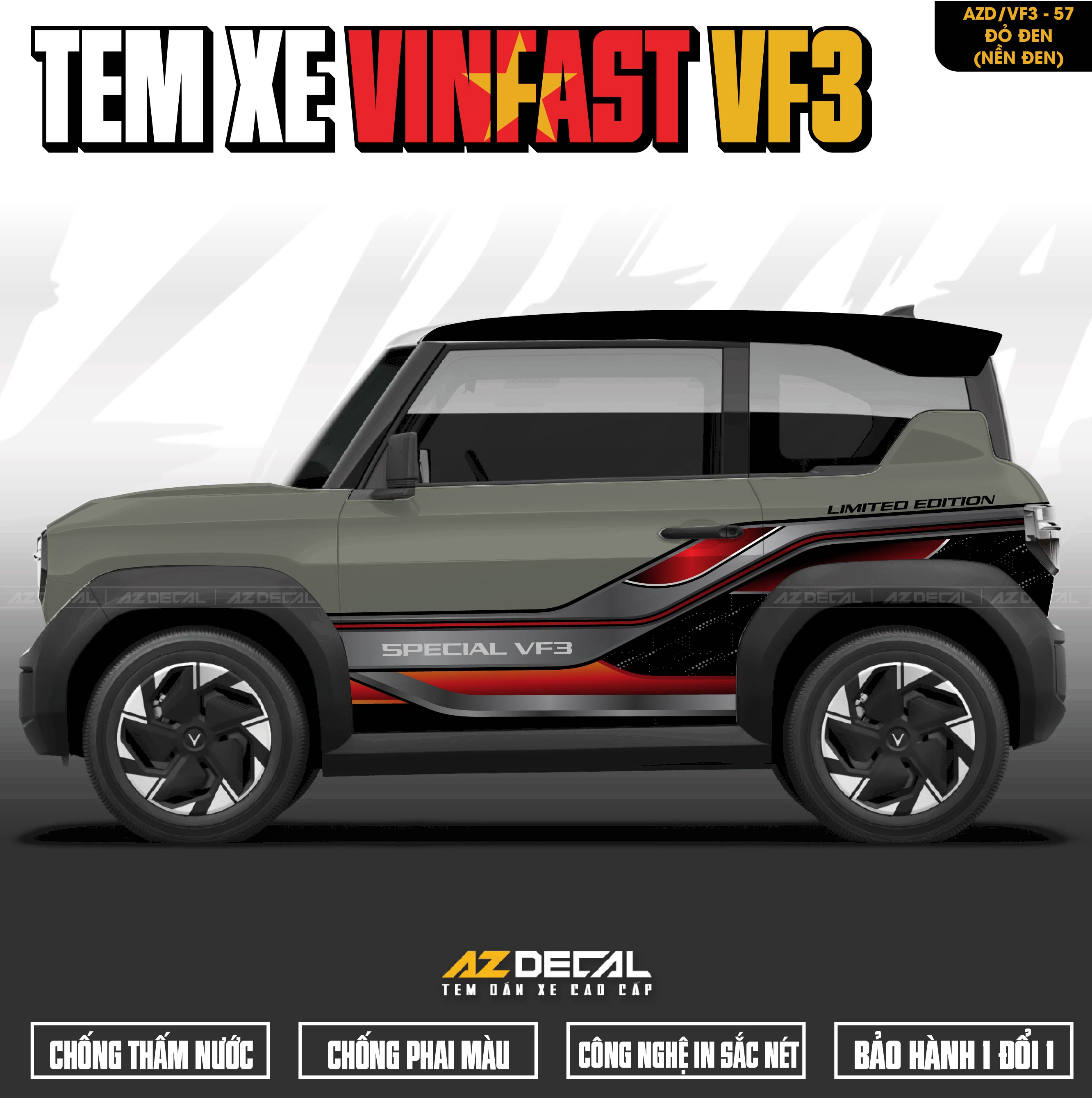 Tem Xe Vinfast VF3 Mẫu VF3-57 Spiceal - Thiết Kế Theo Yêu Cầu