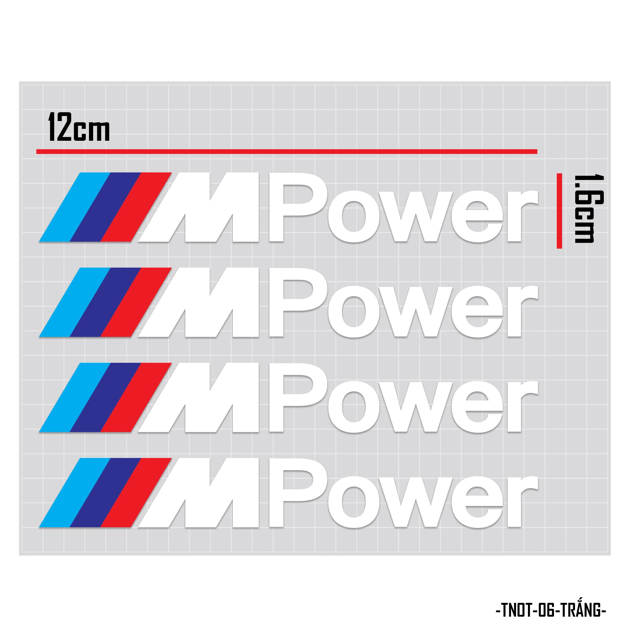 Hình dán trang trí tay nắm cửa xe hơi chữ M Power màu trắng