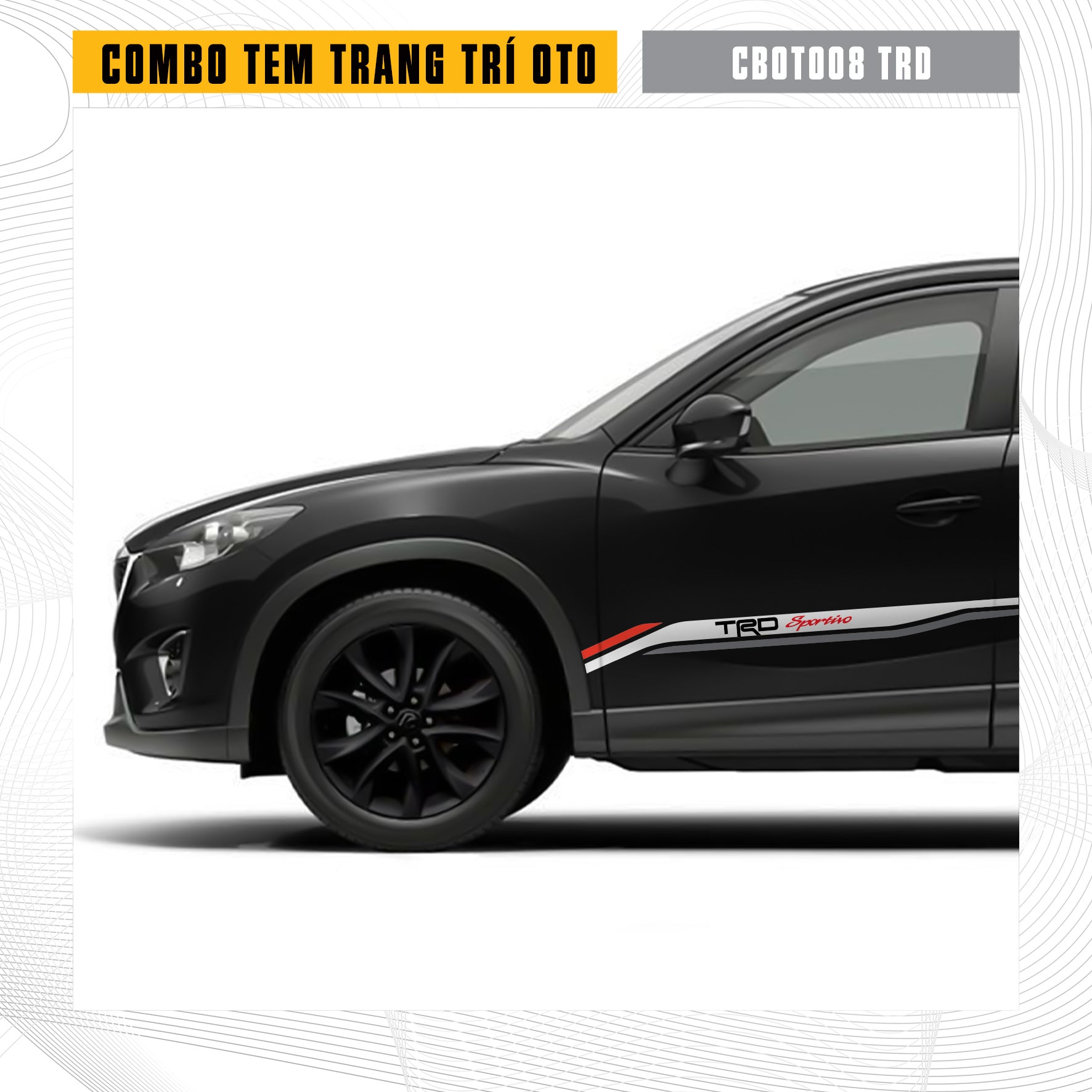 Decal dán sườn ô tô màu đen phong cách TRD