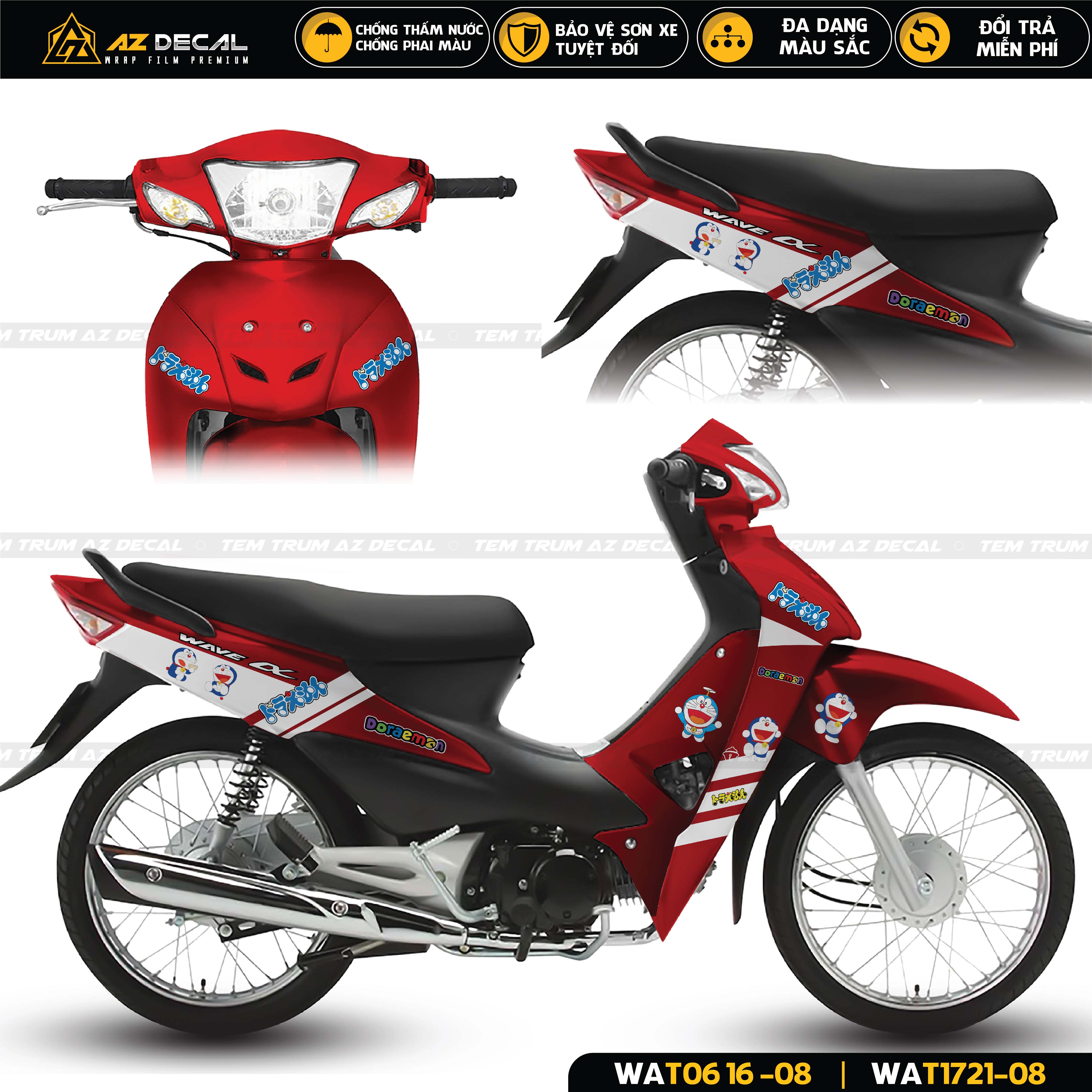 Tem xe Wave A mẫu Doraemon đỏ trắng