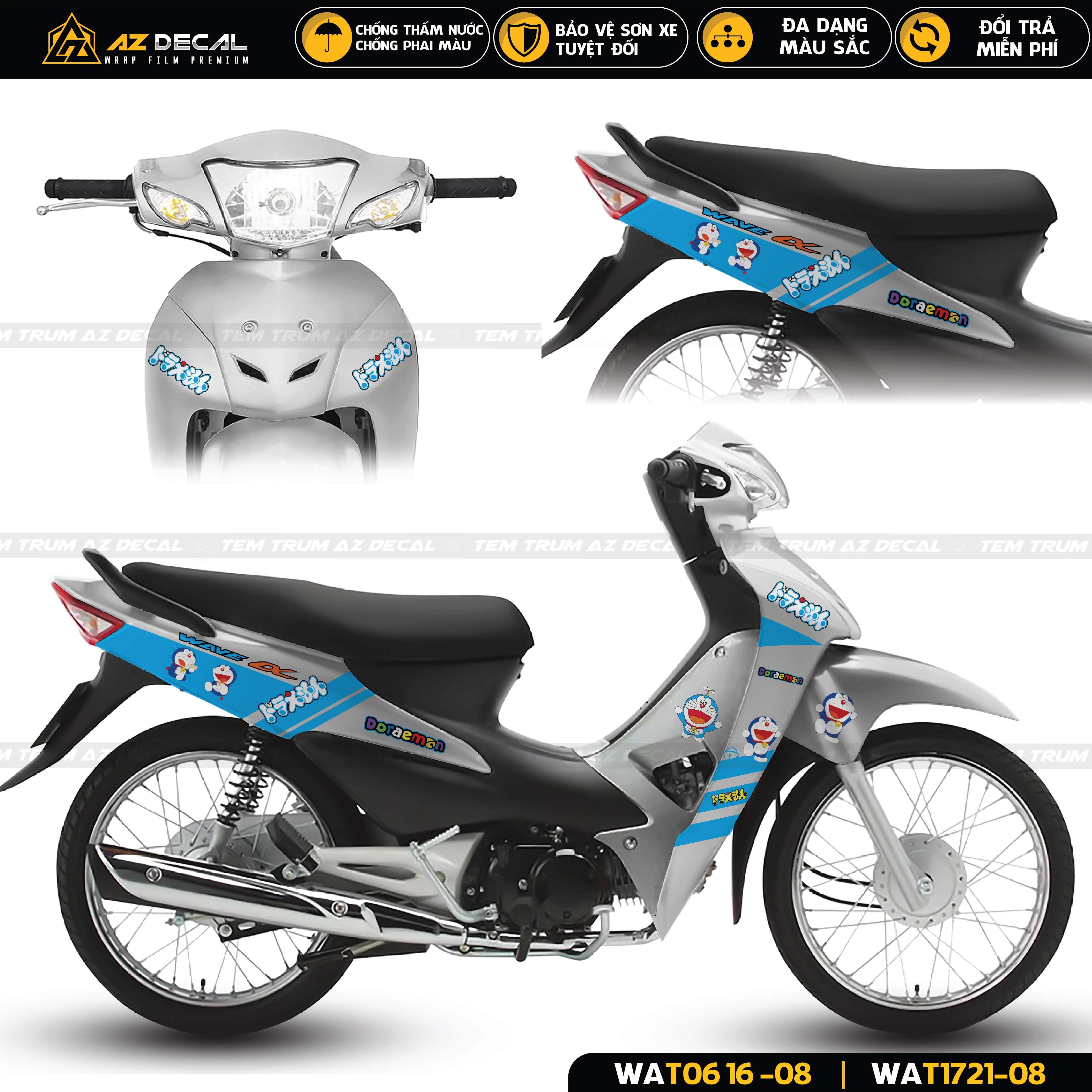 Tem trùm Wave Alpha mẫu Doraemon trắng xanh