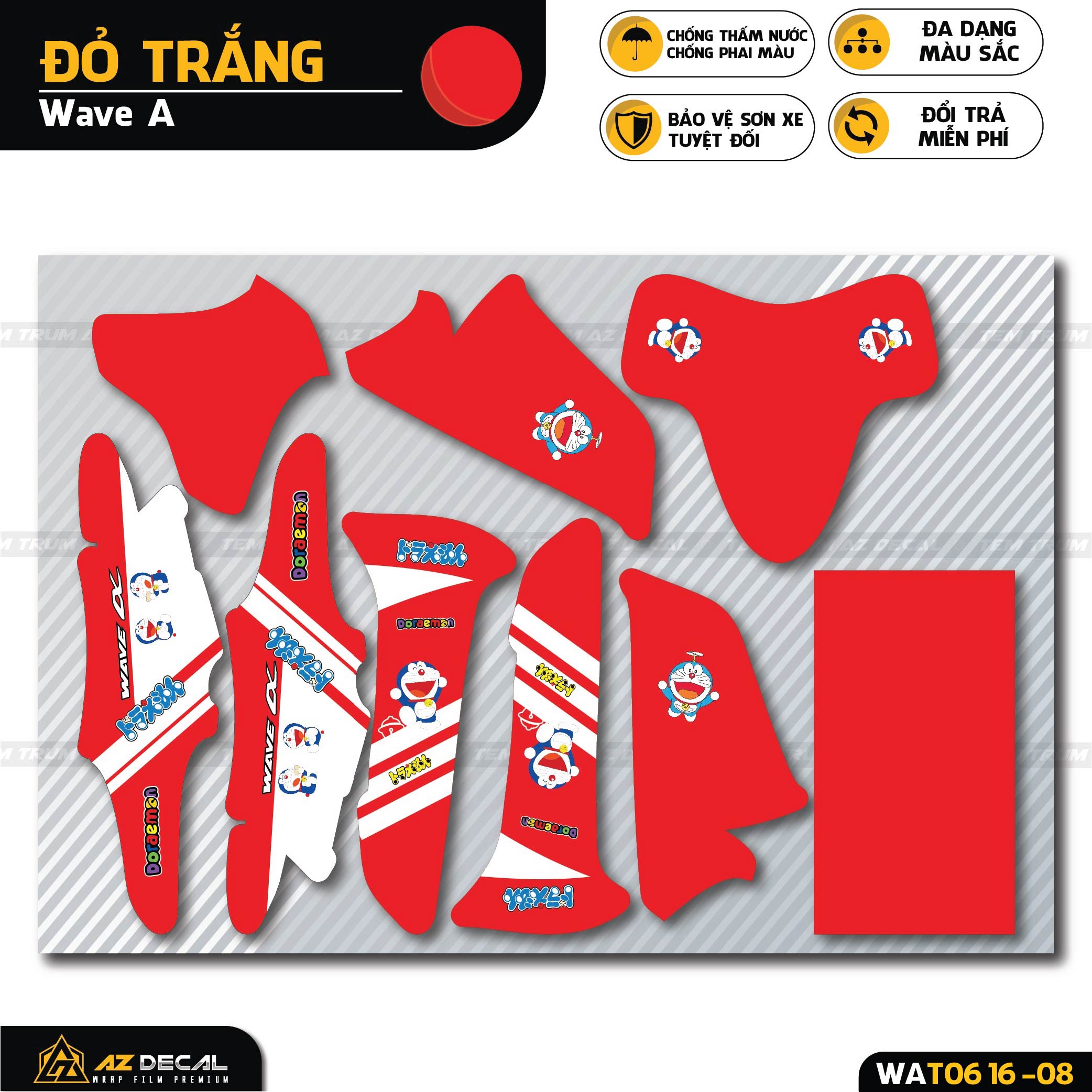 Tem trùm Wave Alpha màu đỏ trắng mẫu Doraemon