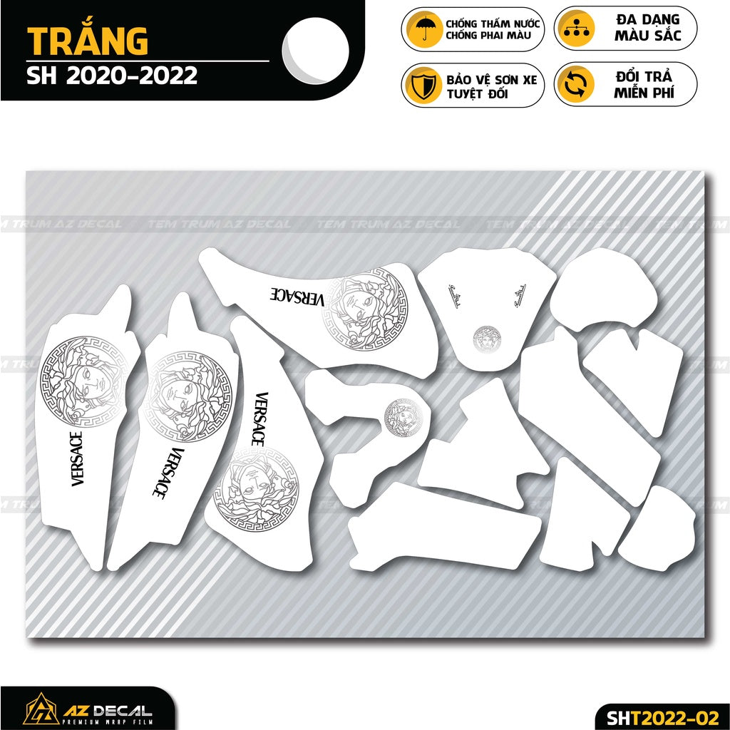 Chi tiết mẫu tem trùm xe SH phong cách Versace trắng đen