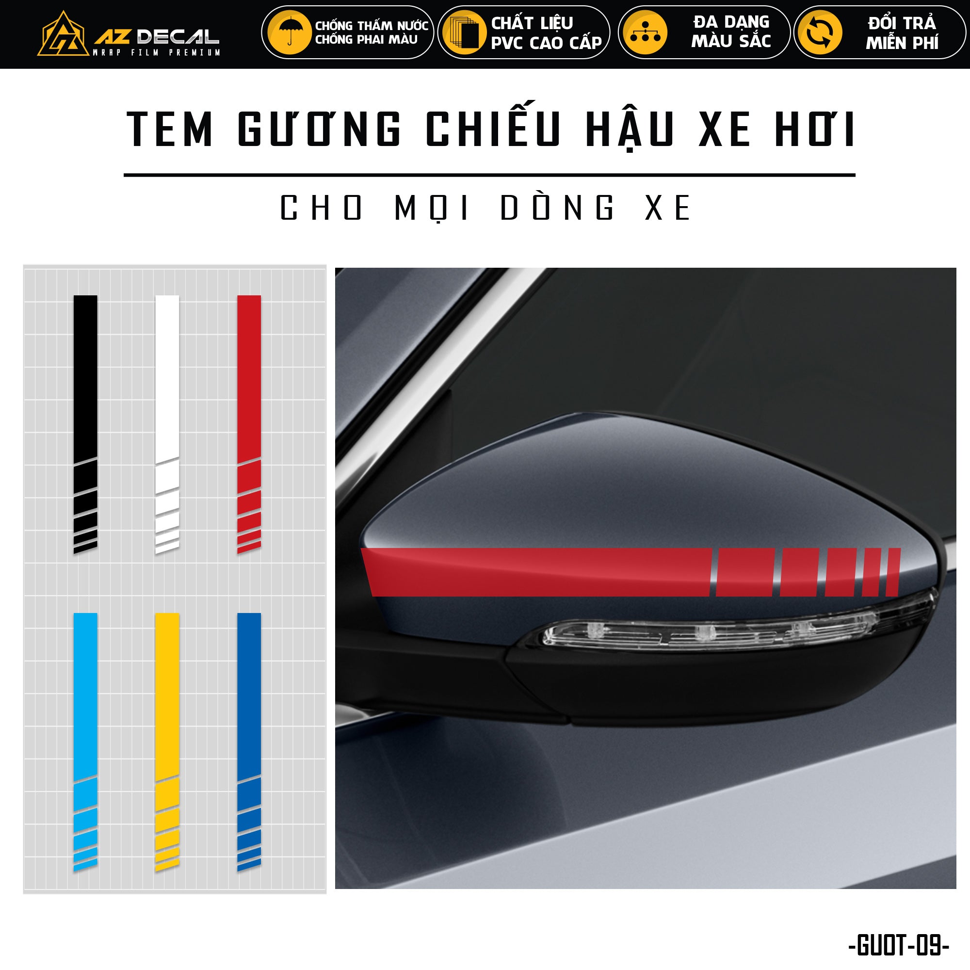 Tem dán gương xe ô tô phản quang thiết kế năng động