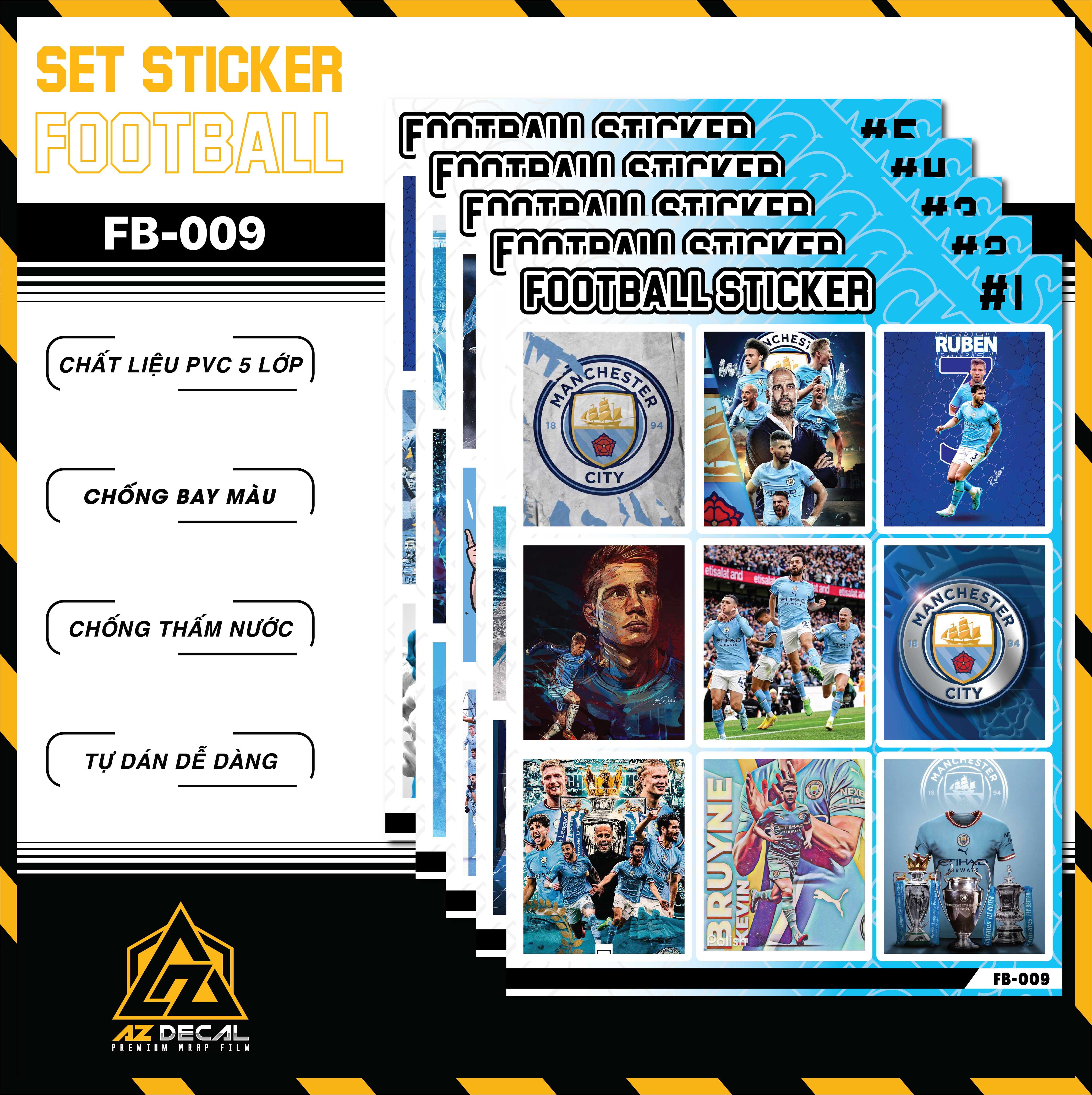 Sticker Dán Ô Tô, Xe Máy, Xe Điện, Xe Đạp, Mũ Bảo Hiểm | Football FB-009 MAN CITY