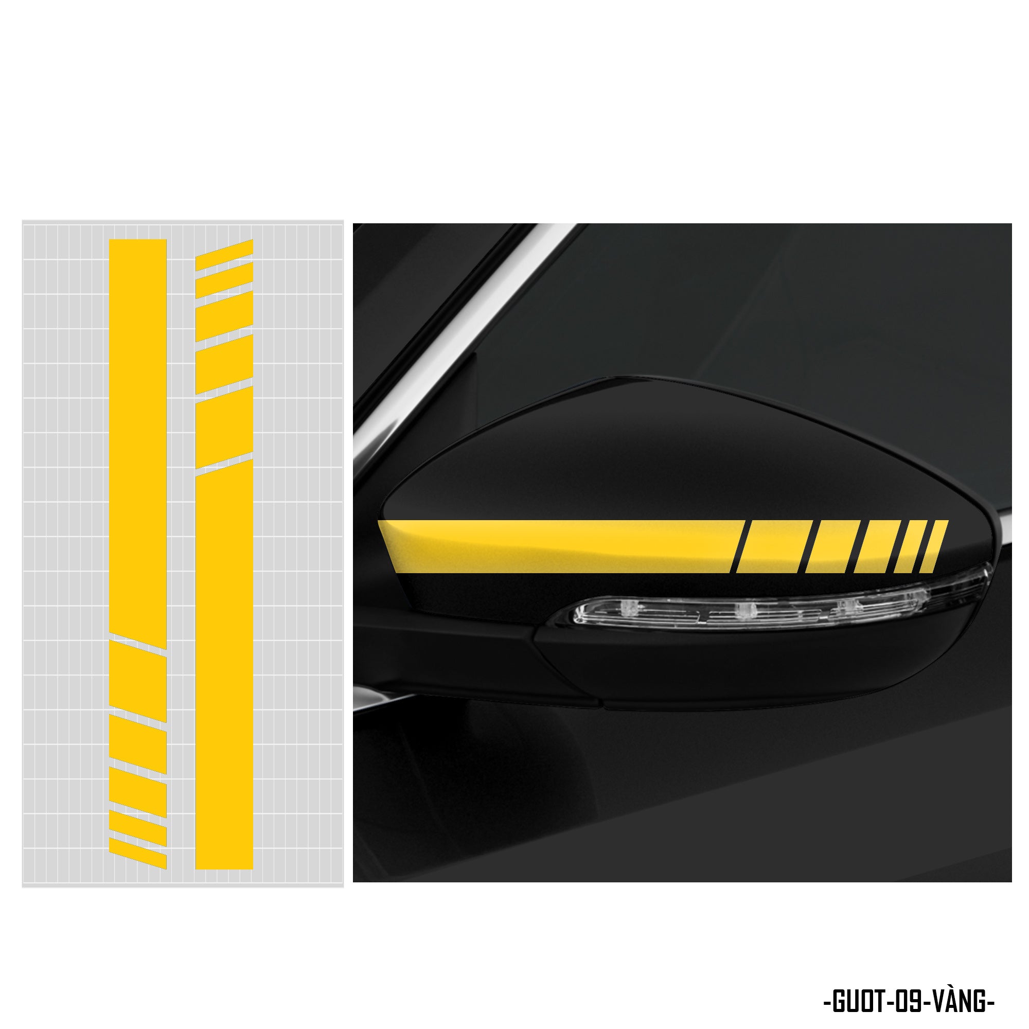 Tem dán gương chiếu hậu xe ô tô màu vàng phản quang