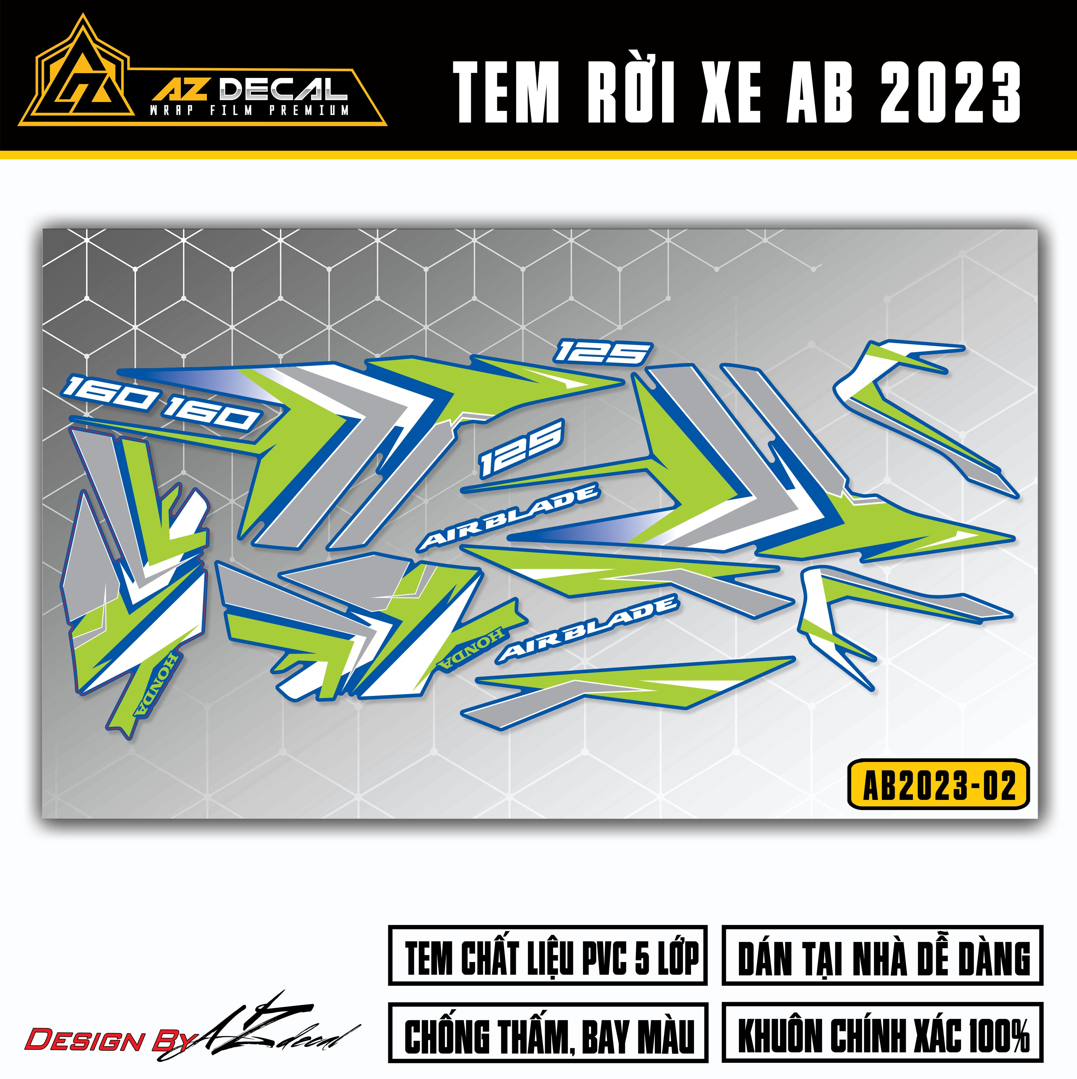 Mẫu decal dán xe Air Blade màu xanh lá (nền xanh)
