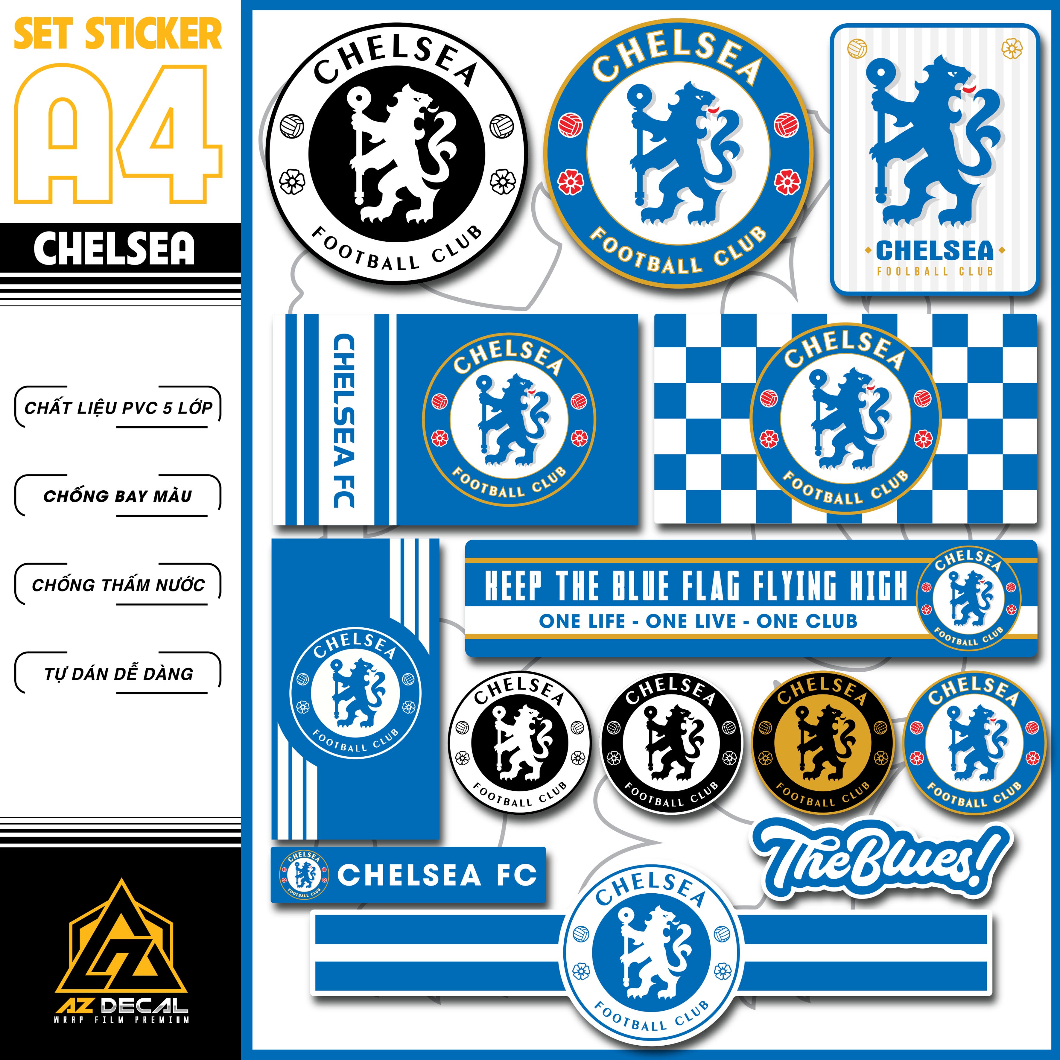 Sticker Dán Xe Máy, Xe Điện, Xe Đạp, Mũ Bảo Hiểm | Bóng Đá - Chelsea