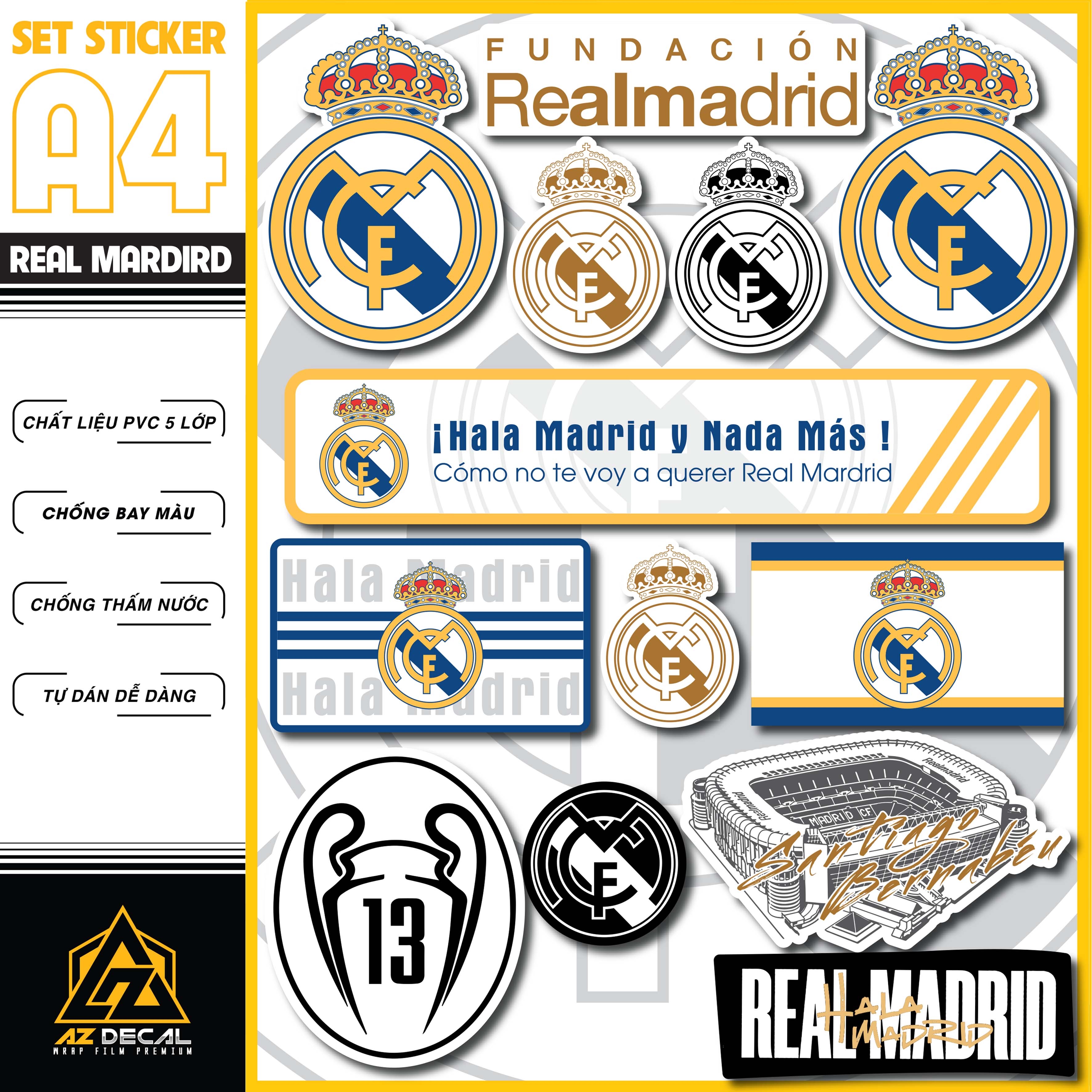 Sticker Dán Xe Máy, Xe Điện, Xe Đạp, Mũ Bảo Hiểm | Bóng Đá - Real Madrid