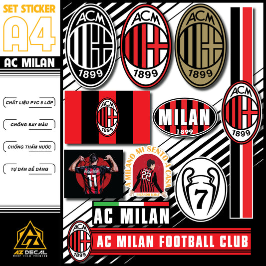 Sticker Dán Xe Máy, Xe Điện, Xe Đạp, Mũ Bảo Hiểm | Bóng Đá - AC Milan