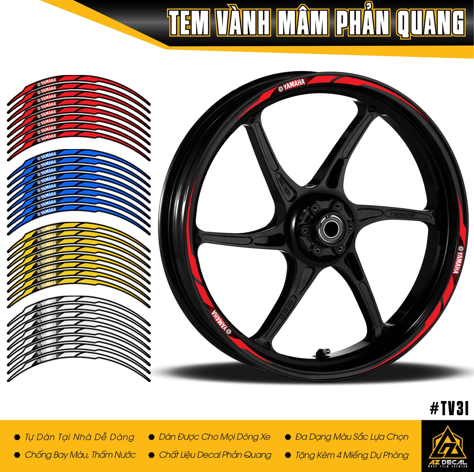 Tem dán vành phản quang cho xe Yamaha Exciter, NVX, Sirius