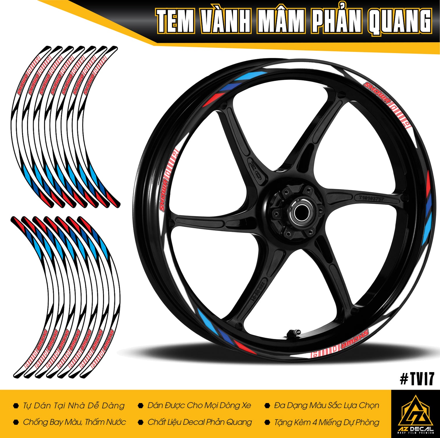 Tem dán vành mẫu Showa phản quang 3M