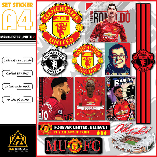 Sticker Dán Xe Máy, Xe Điện, Xe Đạp, Mũ Bảo Hiểm | Bóng Đá - Manchester United MU2
