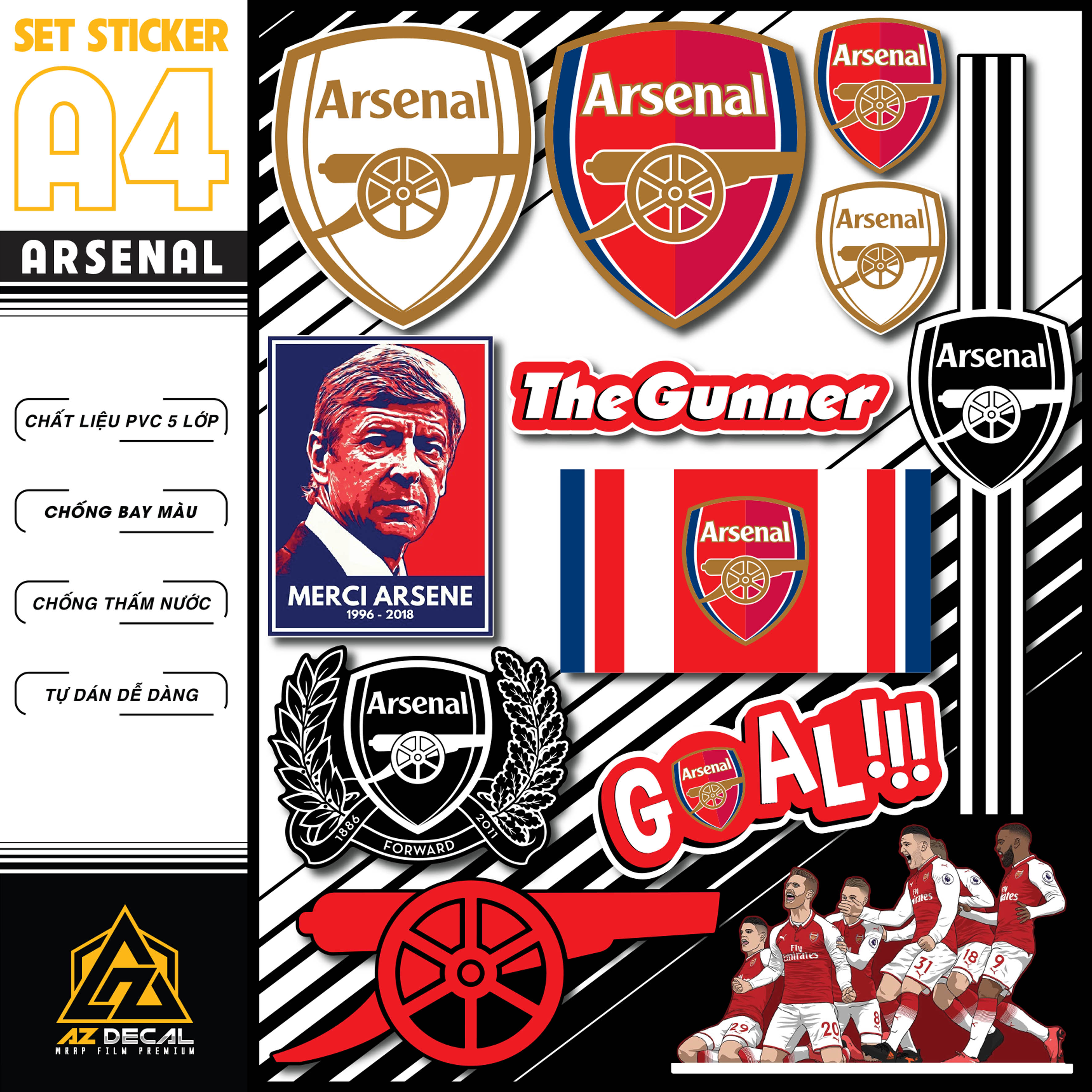 Sticker Dán Xe Máy, Xe Điện, Xe Đạp, Mũ Bảo Hiểm | Bóng Đá - Arsenal