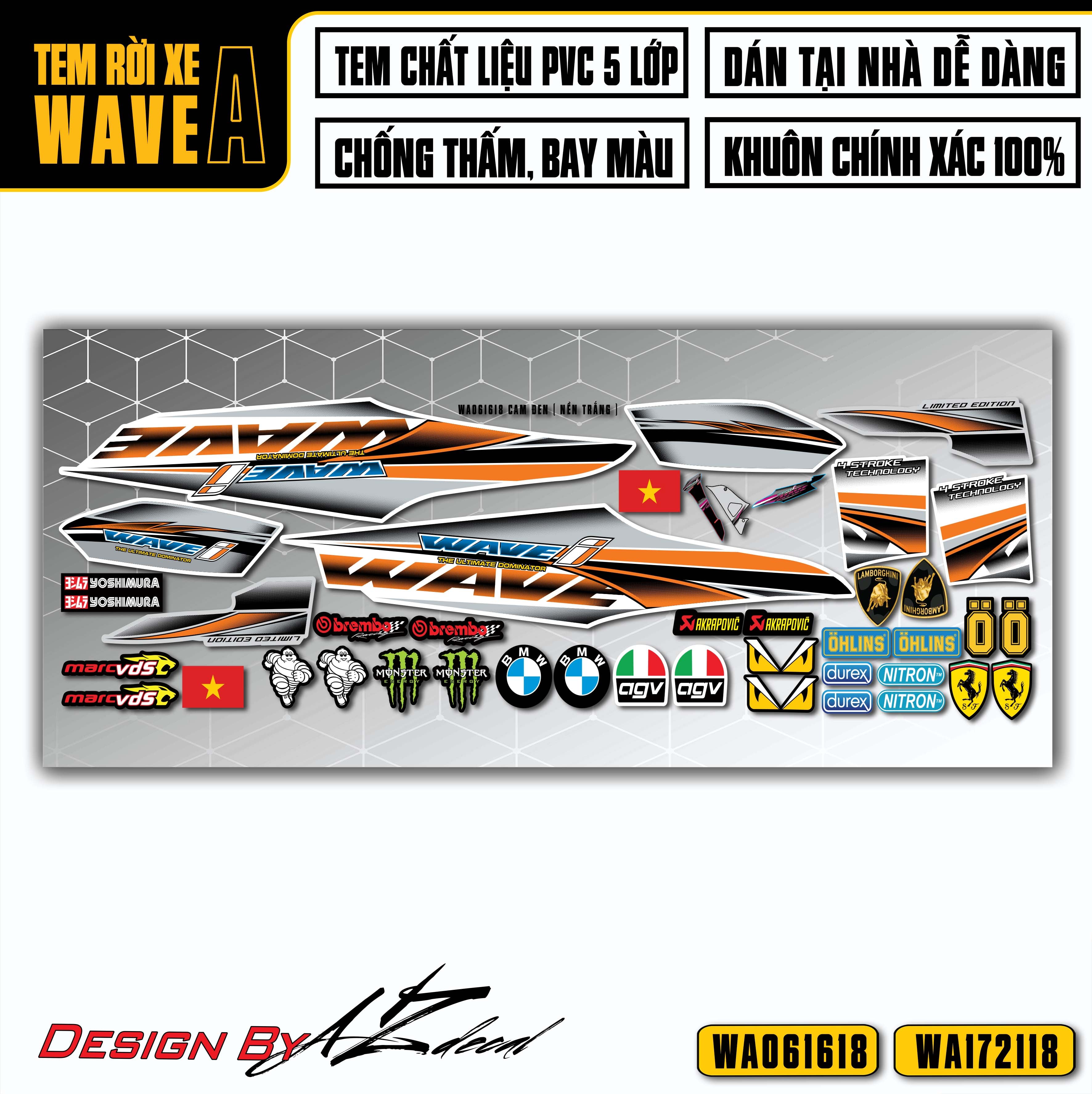 Tem xe Wave A màu Cam Đen (Nền Trắng)