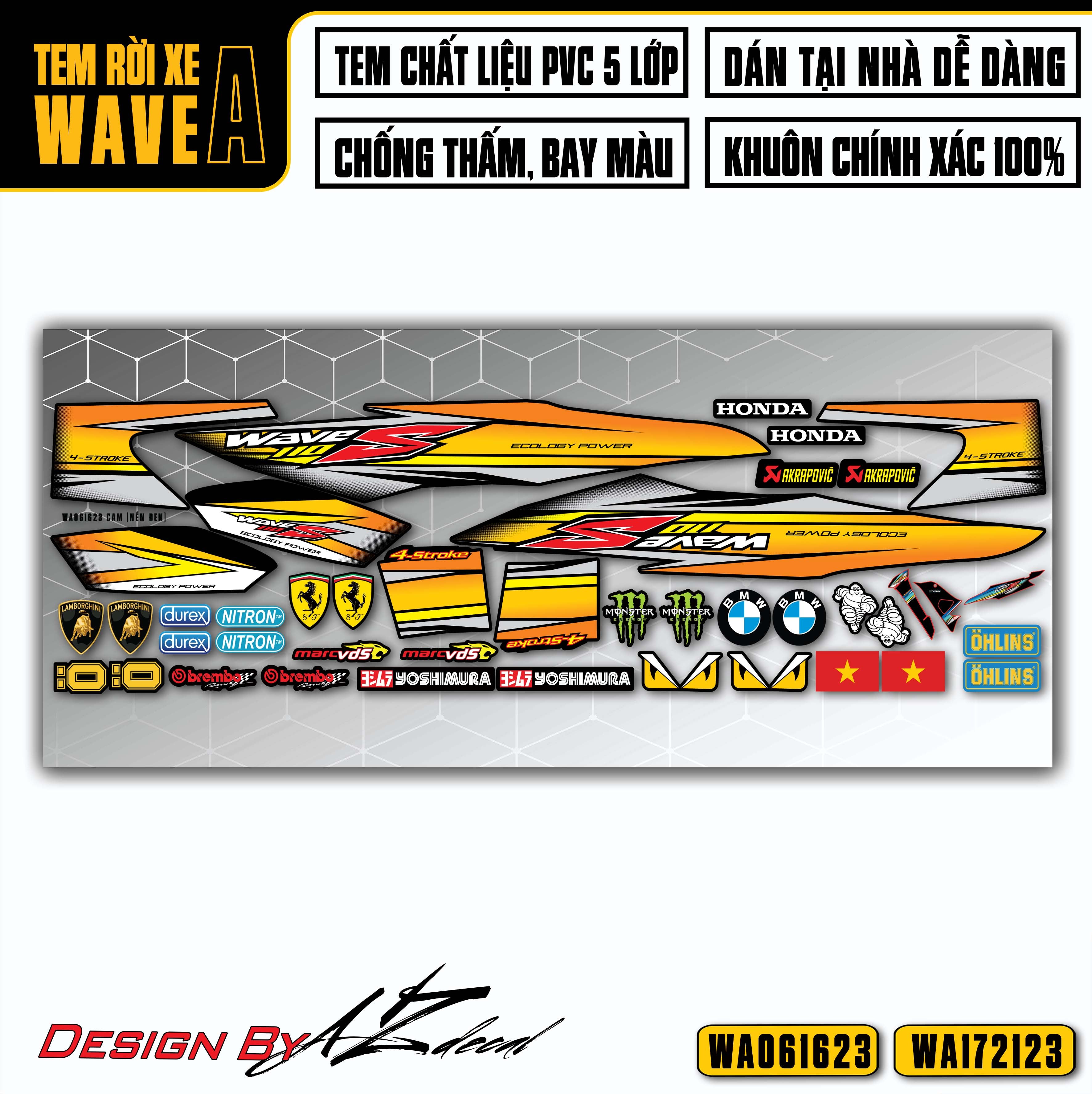 Tem xe Wave Alpha màu cam xám (nền đen)
