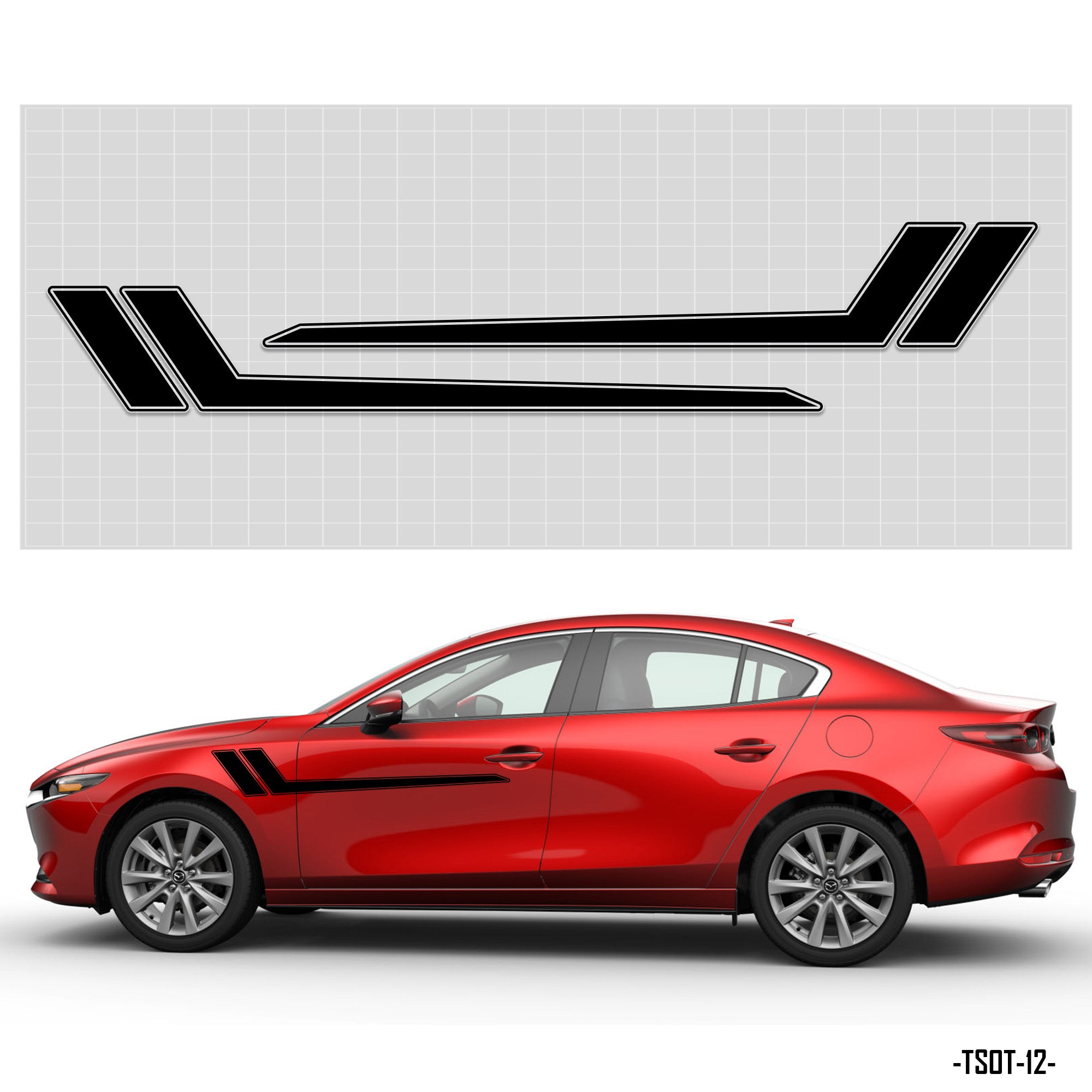 Tem dán sườn xe ô tô màu đỏ đen