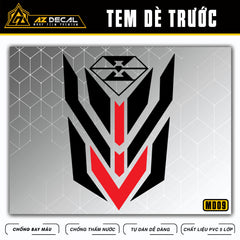 Tem dán dè trước xe máy màu đỏ đen mẫu MD09