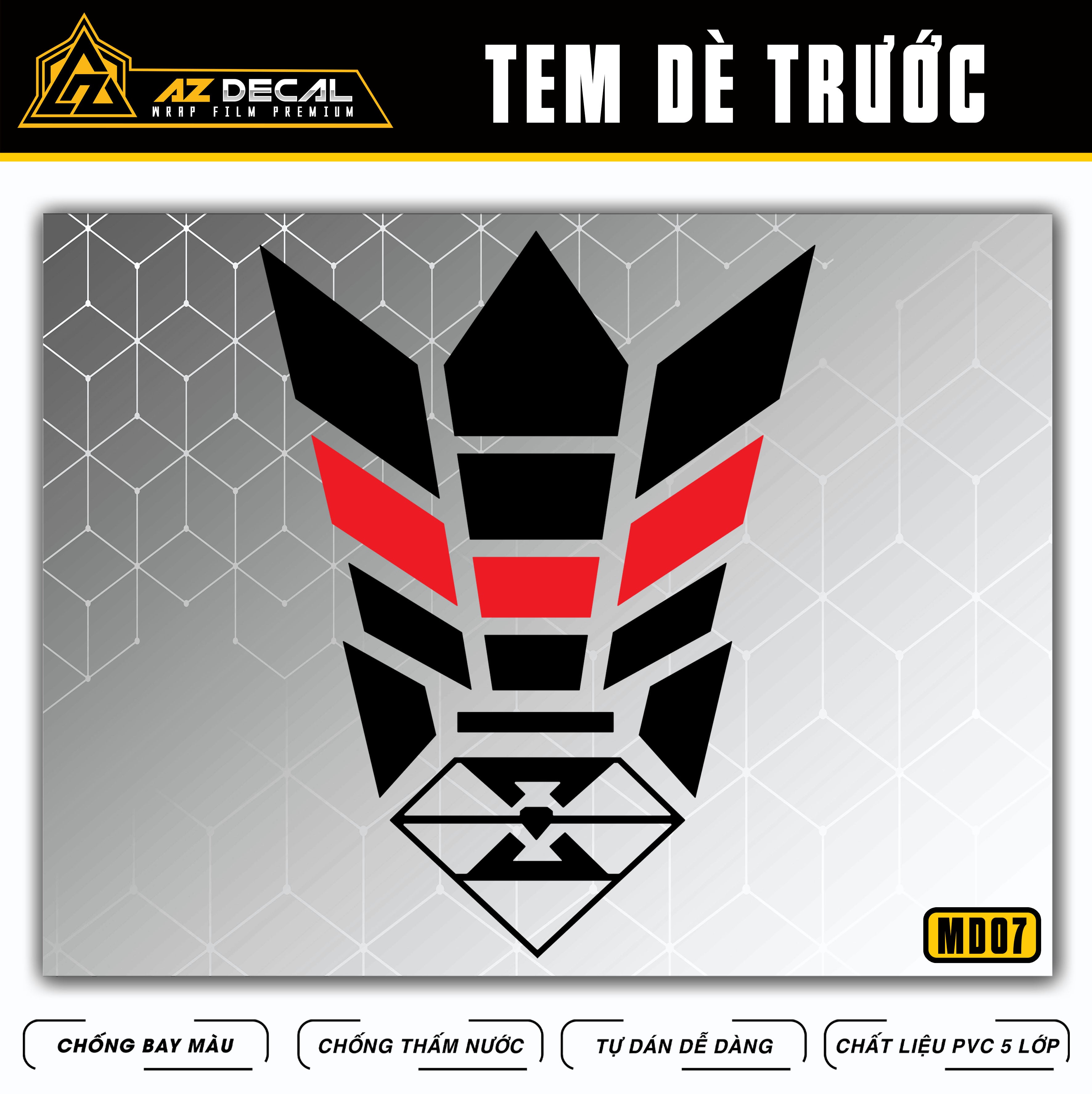 Tem dán mỏ dè (mũi xe) mẫu MD06 màu đỏ đen