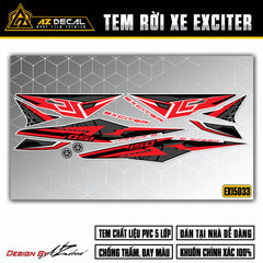 Tem dán xe Exciter 150 mẫu S-Speed đỏ đen nền trắng