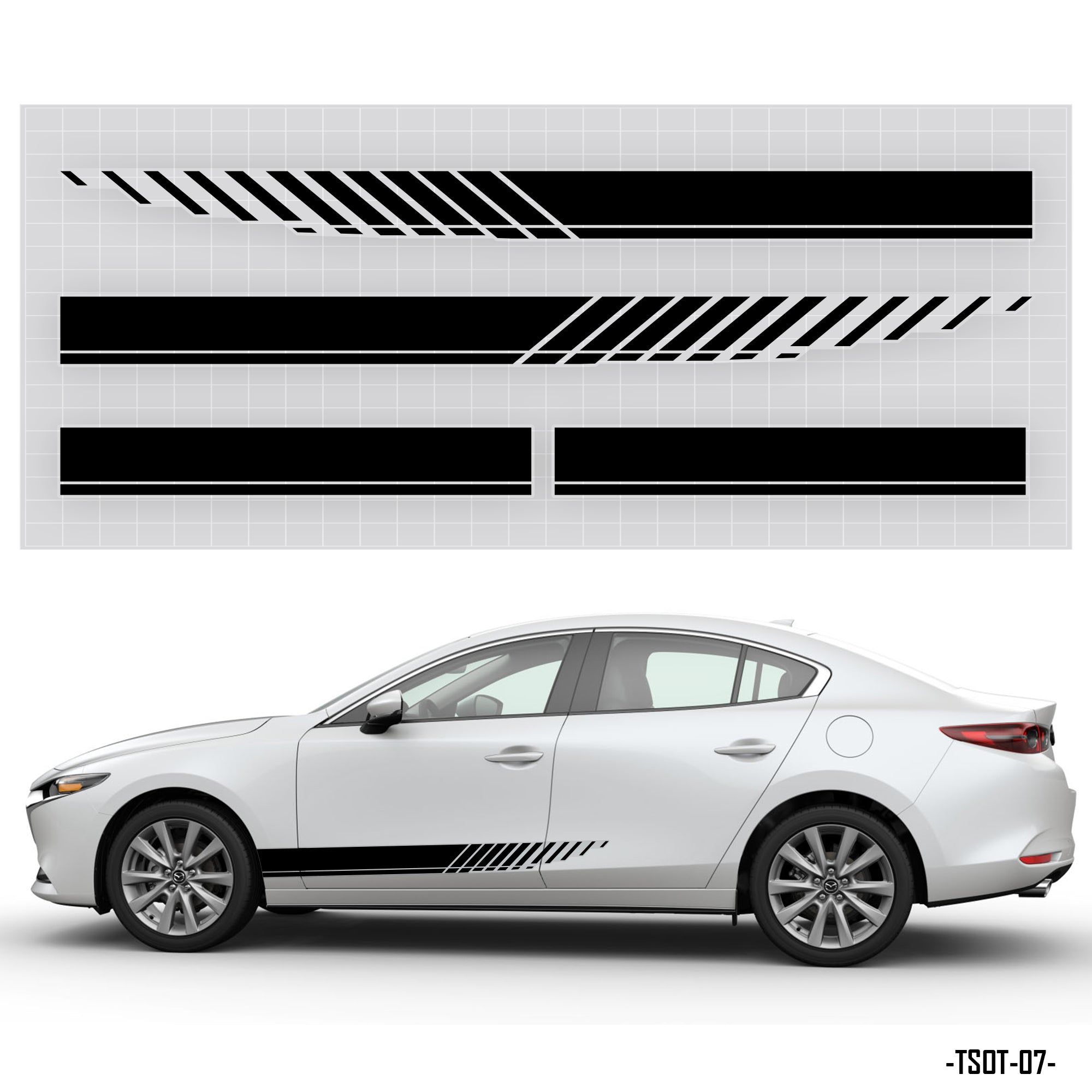 Mẫu tem dán sườn xe ô tô trắng thiết kế bắt mắt