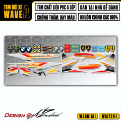 Tem rời dán xe Wave Alpha màu đỏ cam dành cho xe trắng