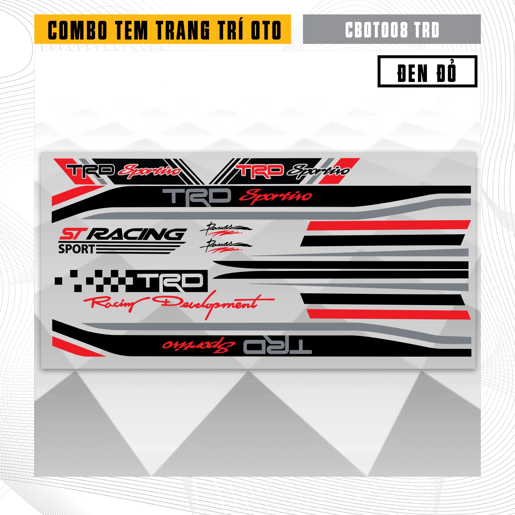 Tem xe TRD dán xe ô tô (tem đen đỏ)