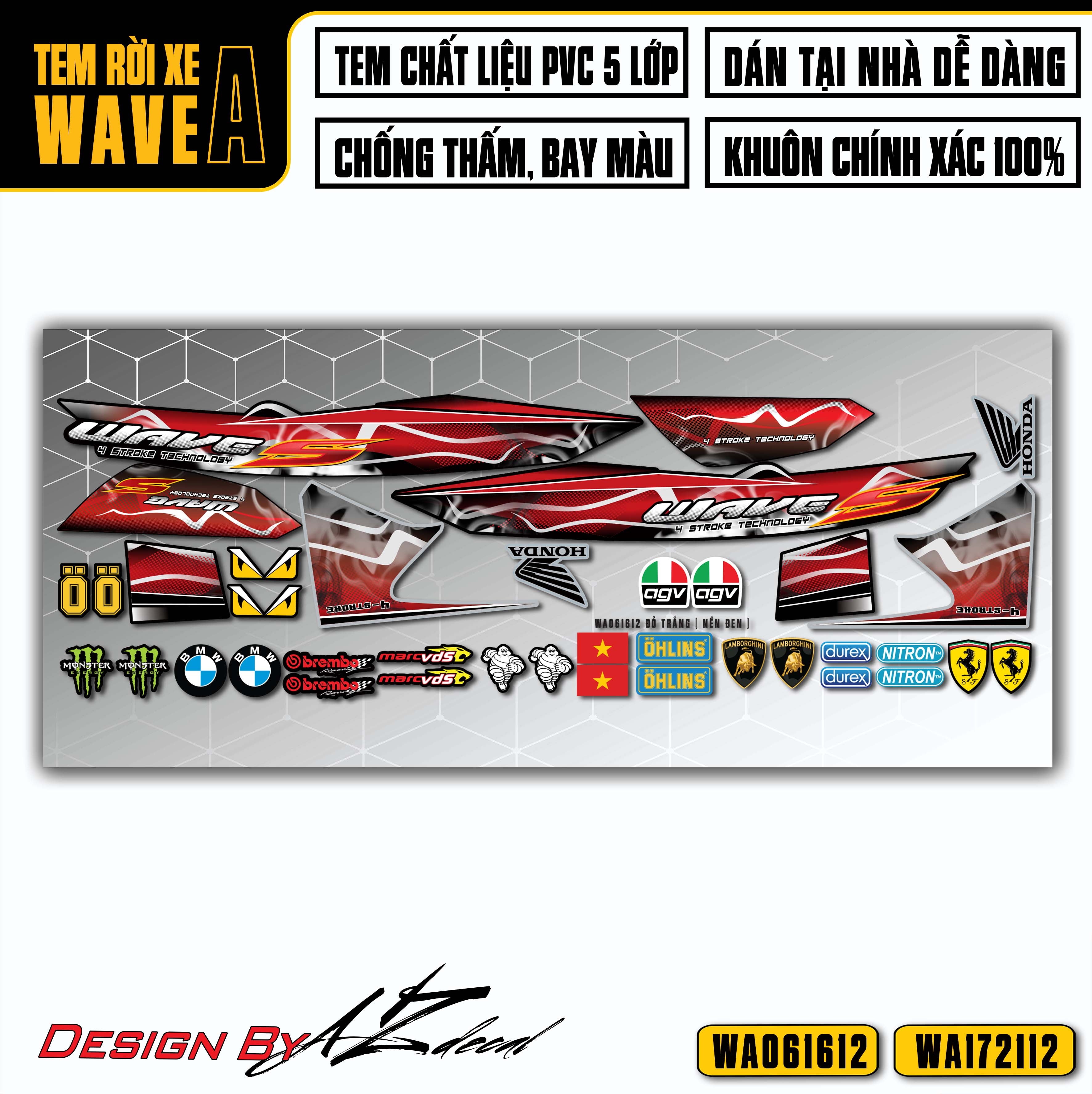 Tem xe Wave Alpha đỏ trắng đen đẹp