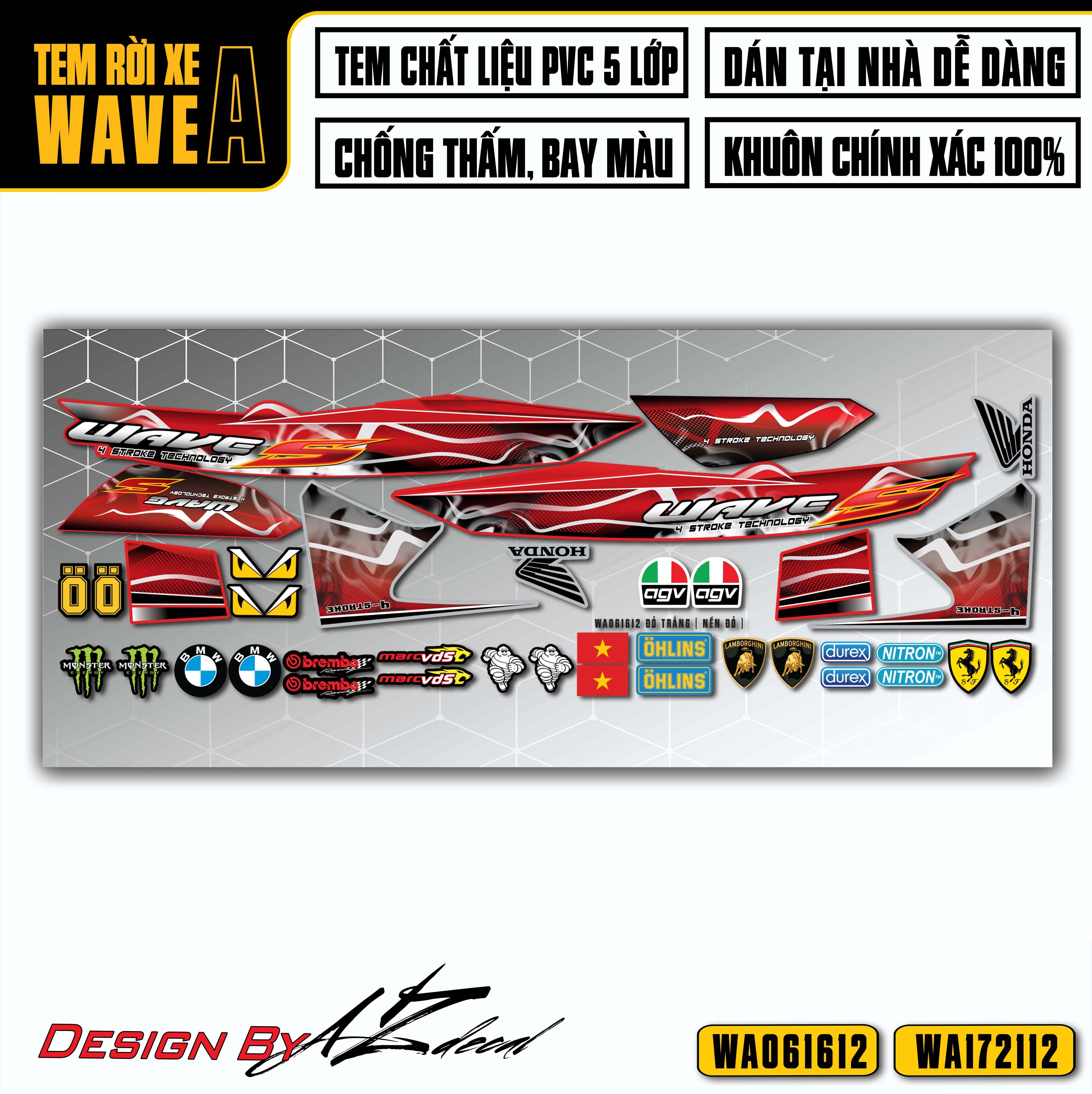 Decal xe Wave Alpha đỏ đen đẹp