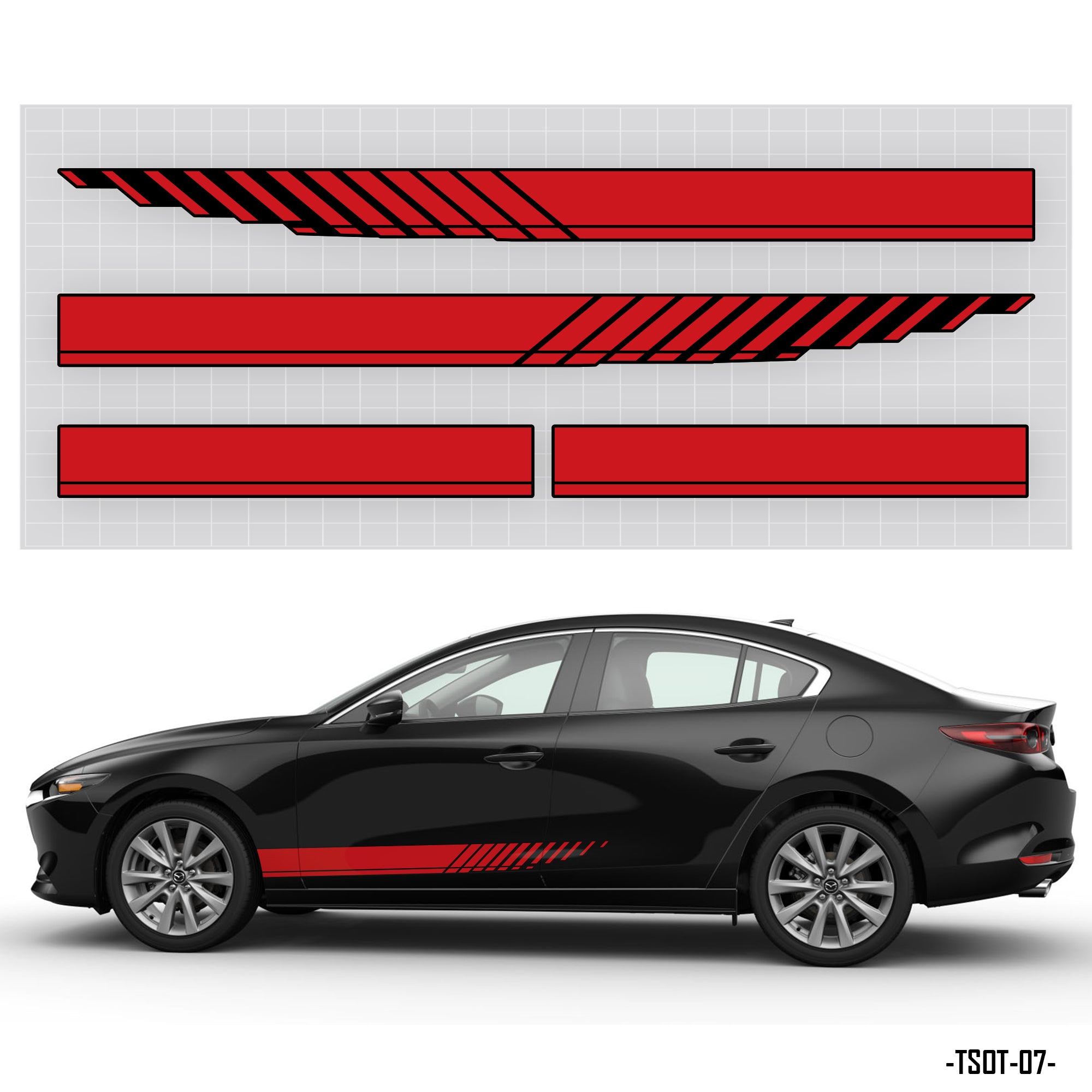 Tem sườn xe hơi đẹp màu đỏ đen dán xe oto