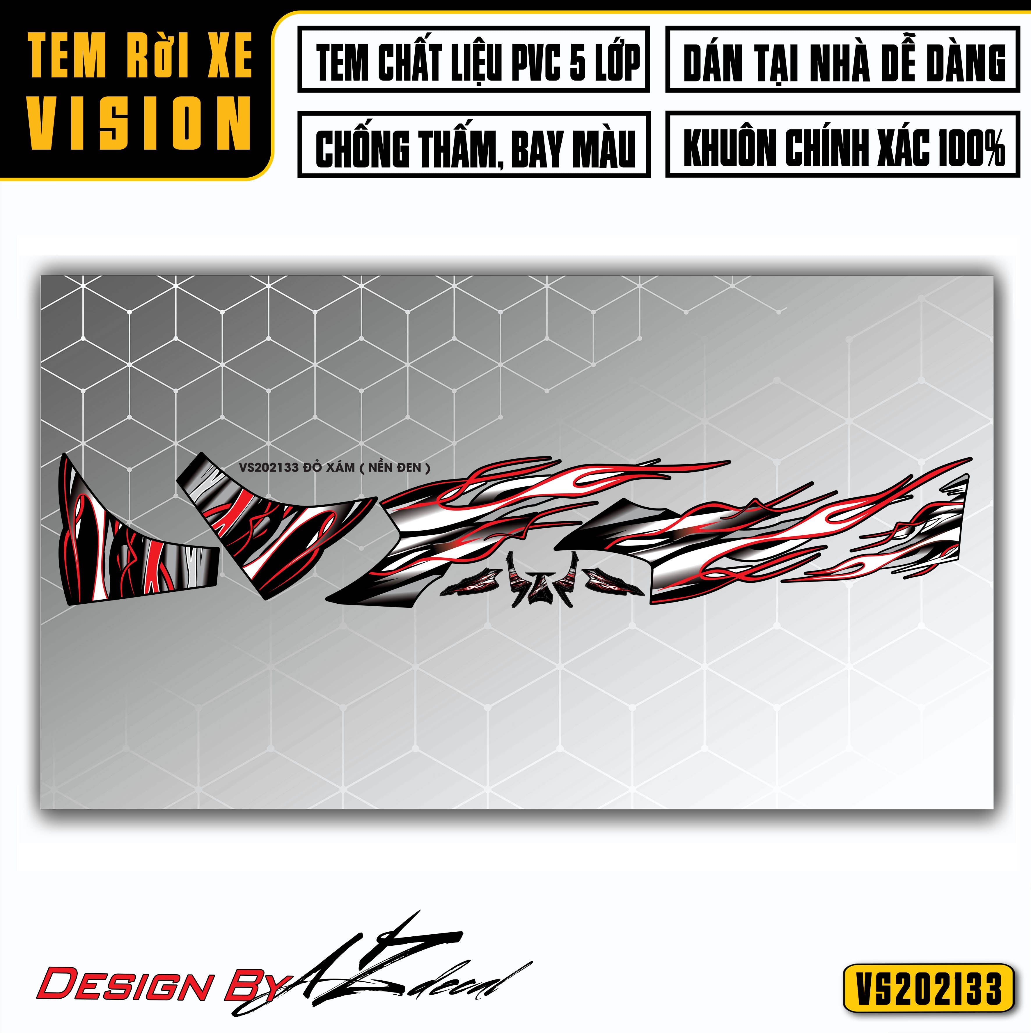 Decal dán Vision đẹp màu đỏ xám nền đen