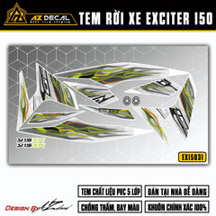 Tem xe Ex150 phong cách ngọn lửa nền trắng